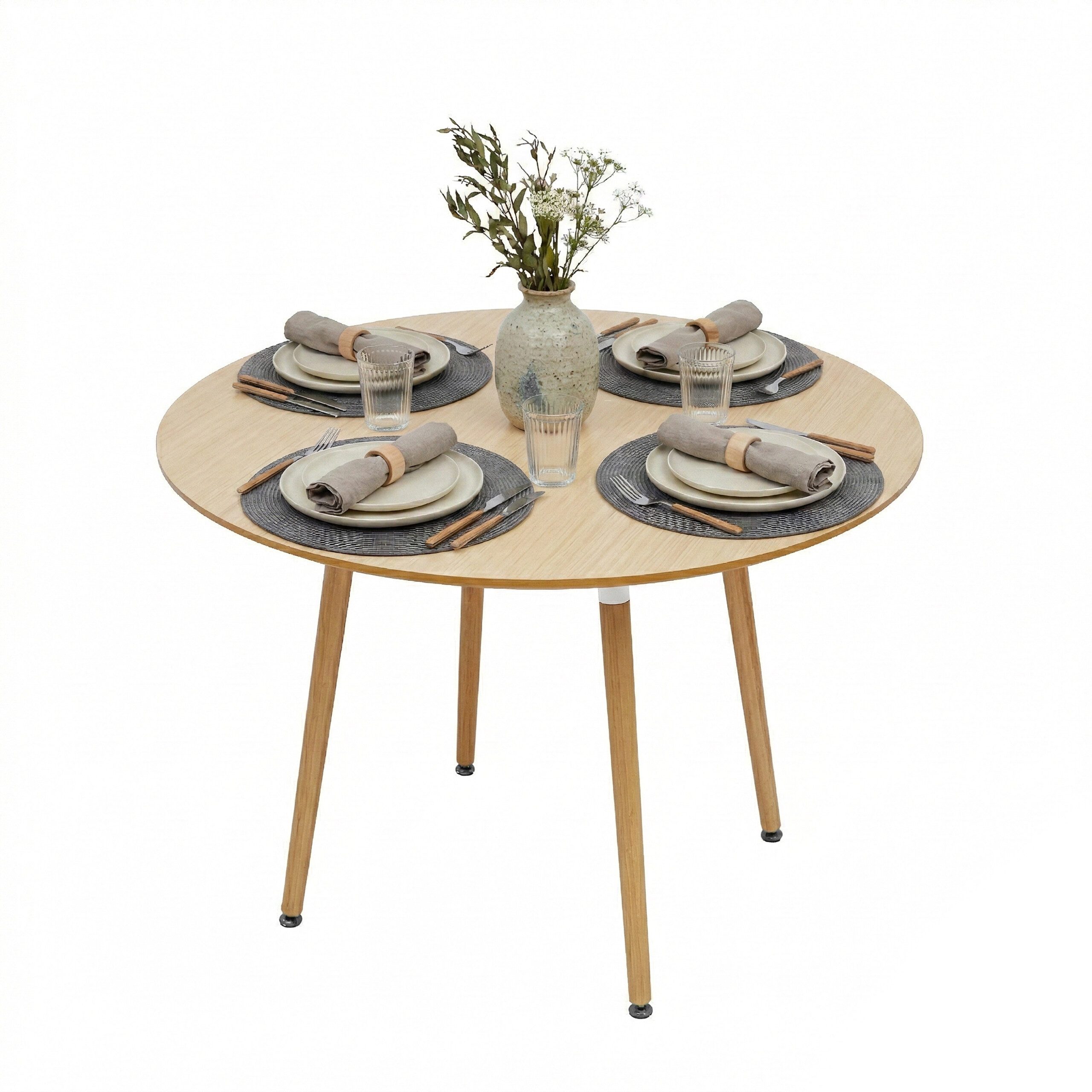relaxdays Esstisch Runder Esstisch mit Bambusbeinen, natur, 90 cm