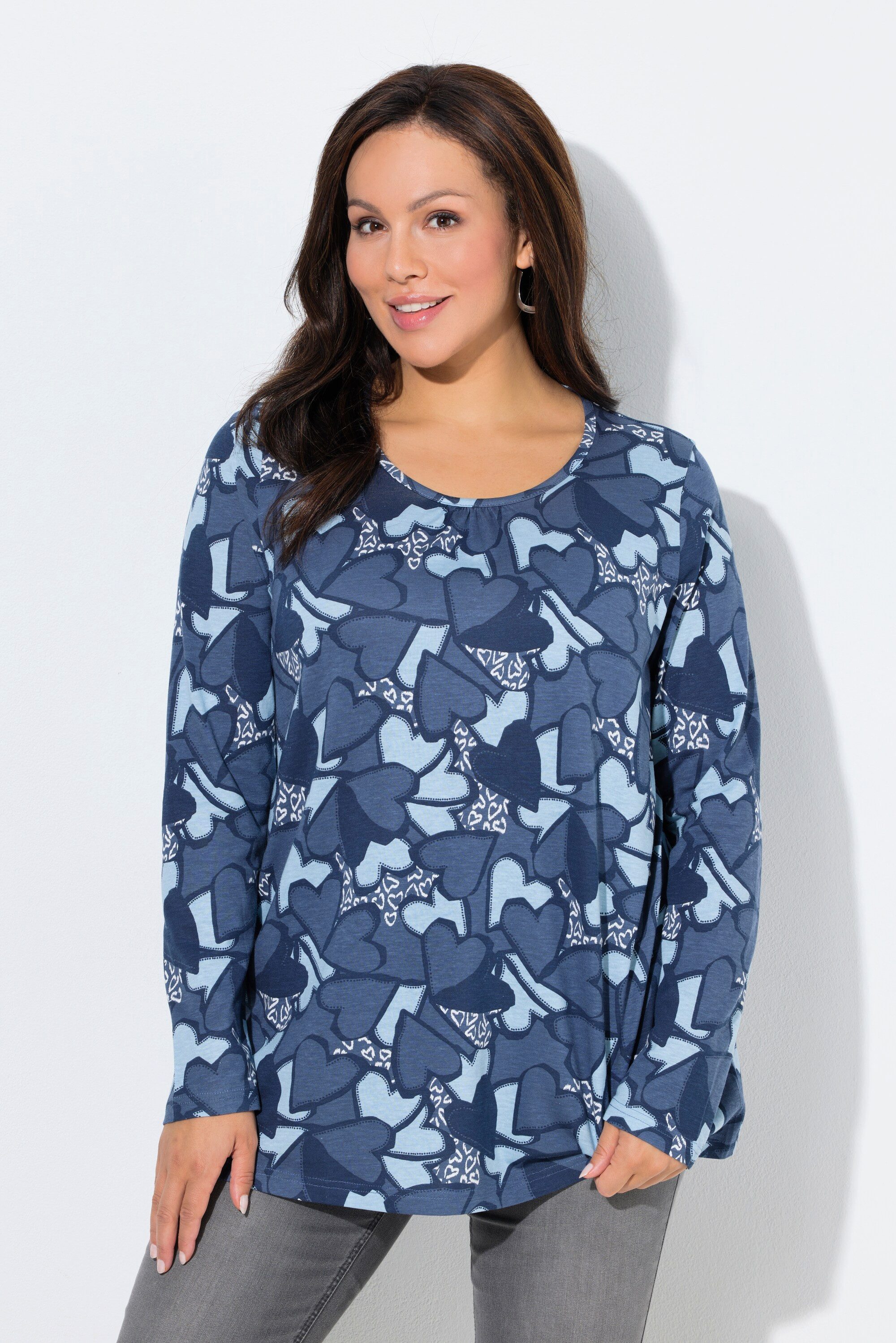 Ulla Popken T-Shirt Shirt Herzen Classic Rundhals Langarm günstig online kaufen