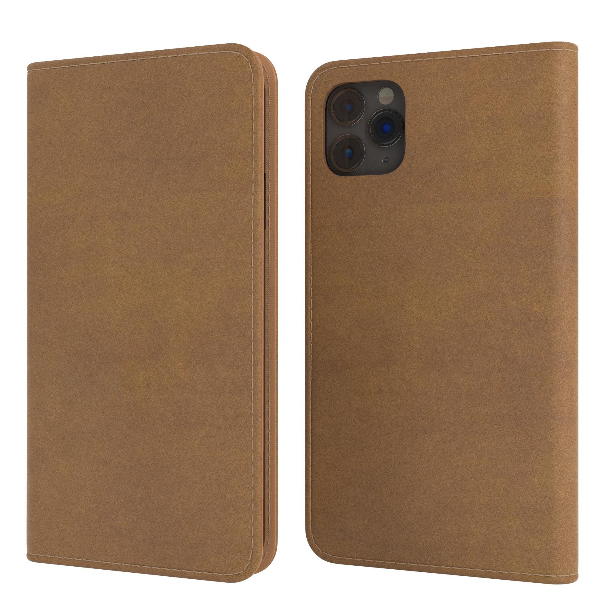 EAZY CASE Handyhülle Bookstyle Vintage für Apple iPhone 11 Pro Max 6,5 Zoll, Tasche Kunstleder Etui Handytasche mit Standfunktion Hülle Hellbraun