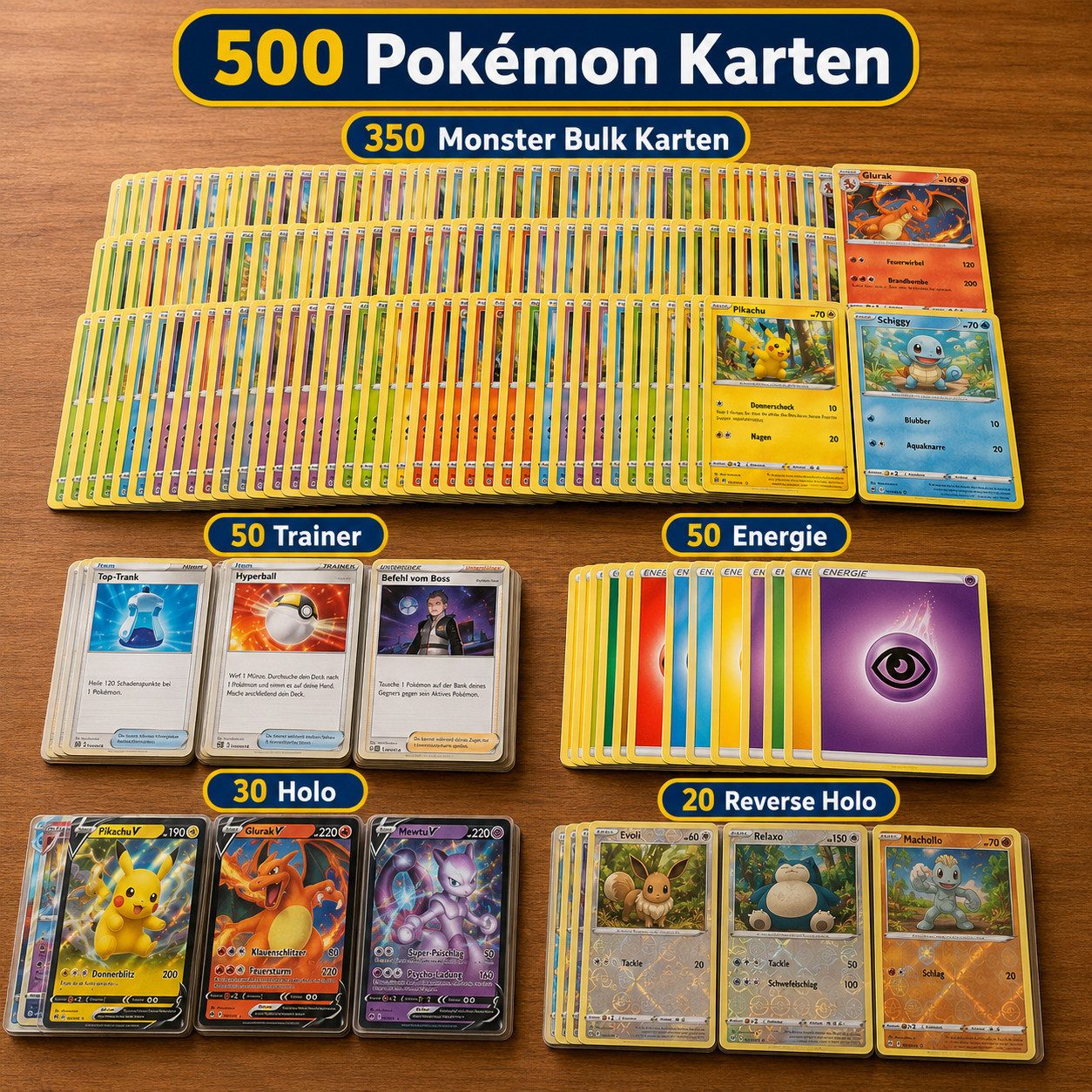 The Pokémon Company Sammelkarte Pokémon Karten Set Deutsch – 50-500 Karten inkl. Holo Mix
