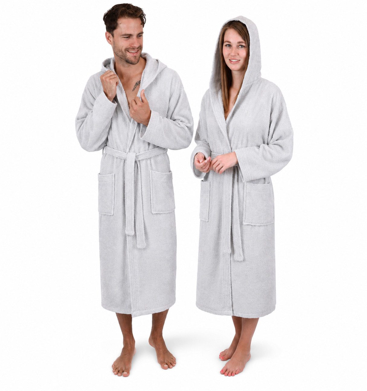 Betz Bademantel Saunamantel mit Kapuze BERLIN für Herren und Damen, Wadenlang, 100% Baumwolle, Kapuze, gürtel