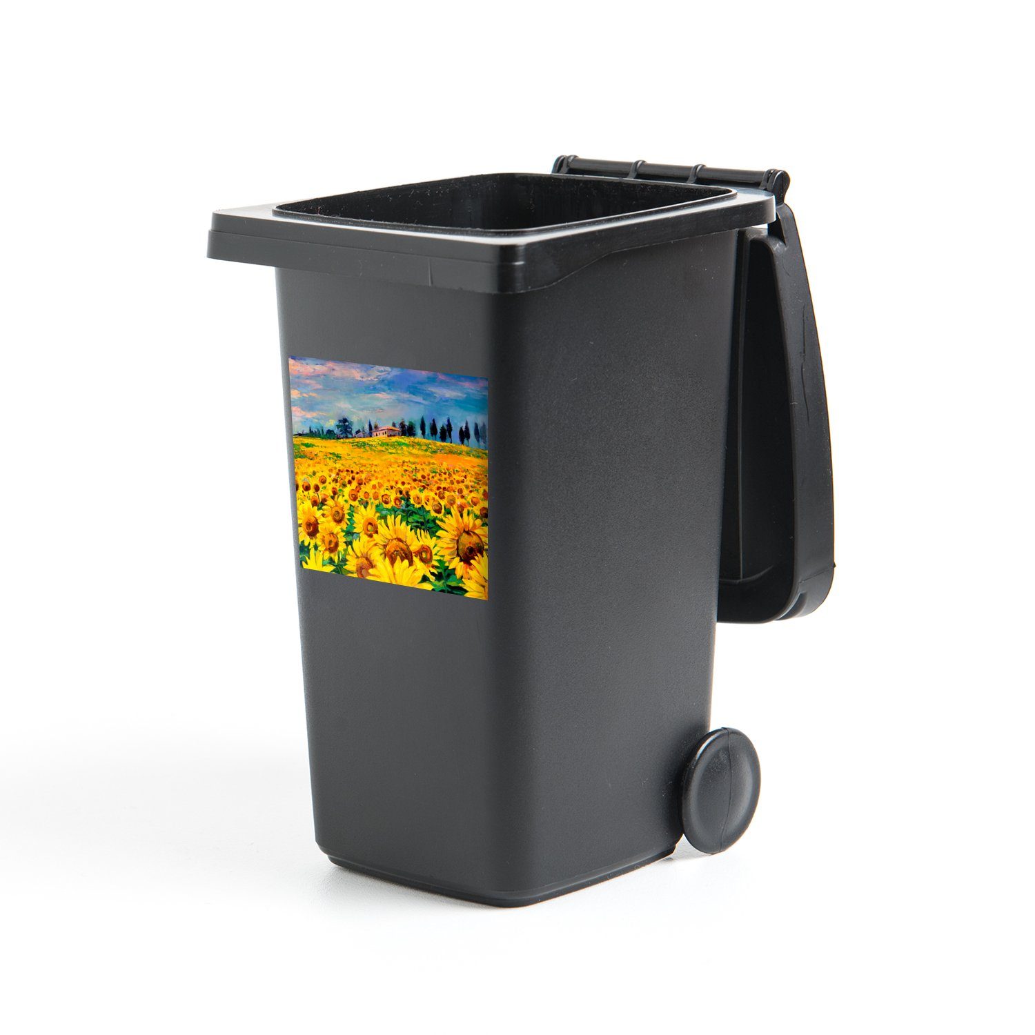 MuchoWow Wandsticker Ölfarbe - Gemälde - Blumen - Sonnenblume (1 St), Mülleimer-aufkleber, Mülltonne, Sticker, Container, Abfalbehälter