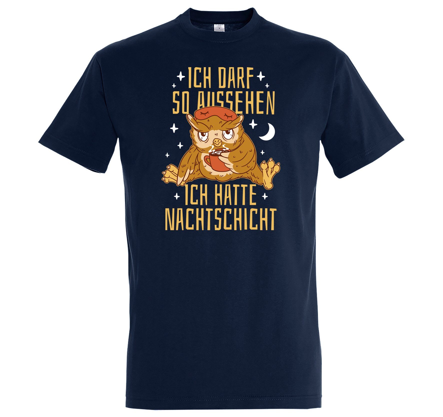 Youth Designz T-Shirt NACHTSCHICHT Ich Darf lustigem Aussehen Herren T-Shirt und mit Logo Navyblau So Spruch Aufdruck