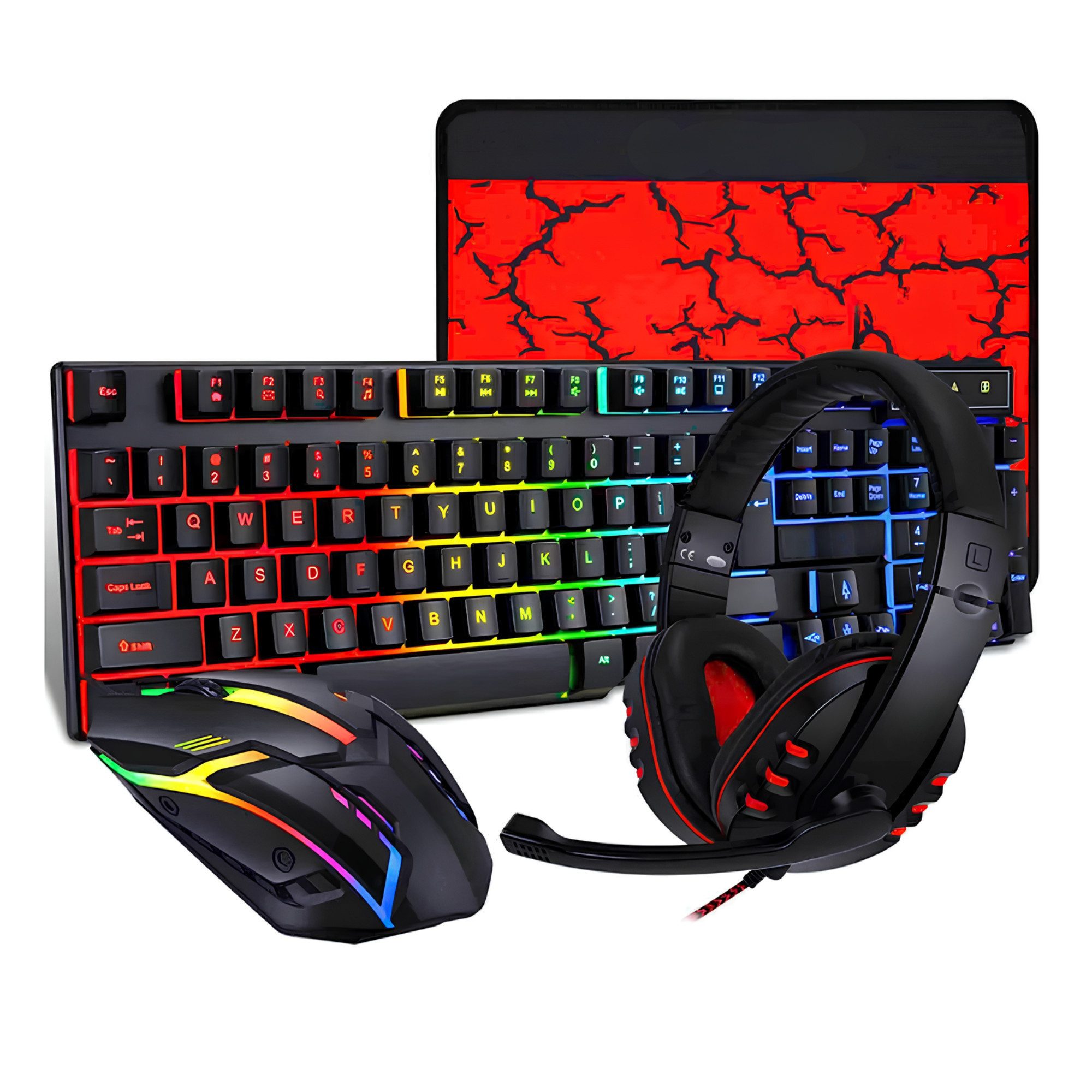 Athlix 4-in-1 Gaming-Setup Maus, Tastatur, Mauspad und Headset Gaming Eingabegeräte-Set, (4 St), Ergonomische Handauflage, All-in-One-Lösung