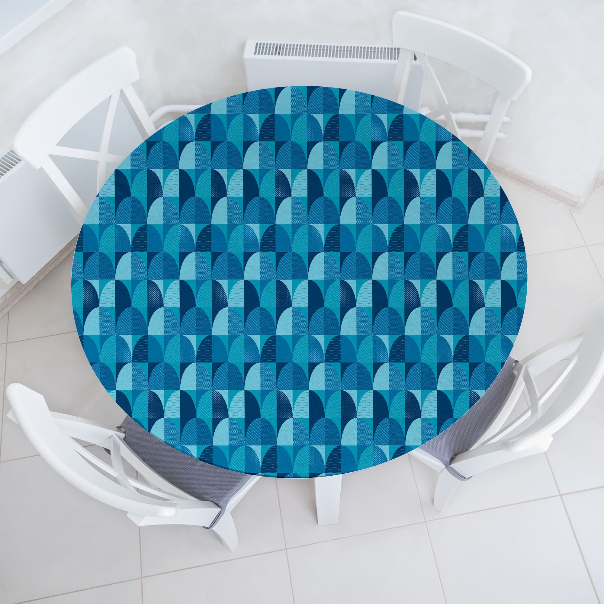 Abakuhaus Tischdecke Rundum-elastische Stofftischdecke, Geometrisch Semi Runden in Mosaik-Kunst