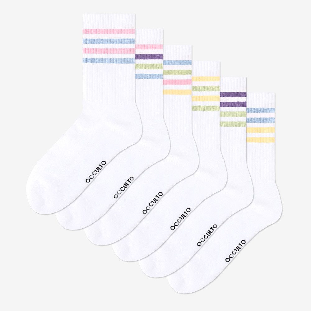OCCULTO Sportsocken Damen Retro Tennis Socken 6er Pack (Modell: Steffi) (6-Paar)