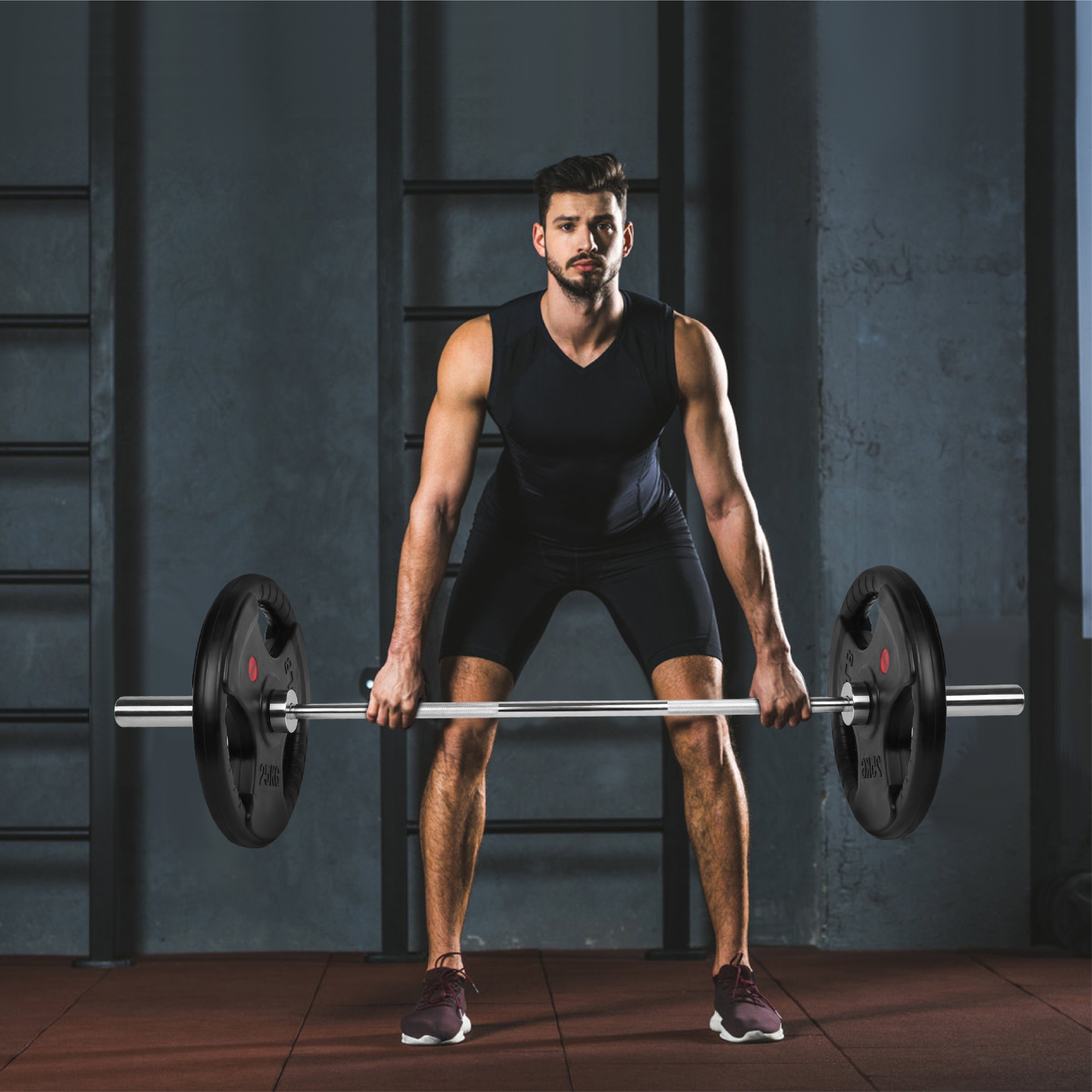 wuuhoo Hantelscheibe Olympische I Set mit gummiert Plates Gewichtsangabe Stahlkern Jan mit Hantelscheiben Weight Langhantelgewichte I mit I 50mm, und 2er Stahlbuchse schwarz Griffen