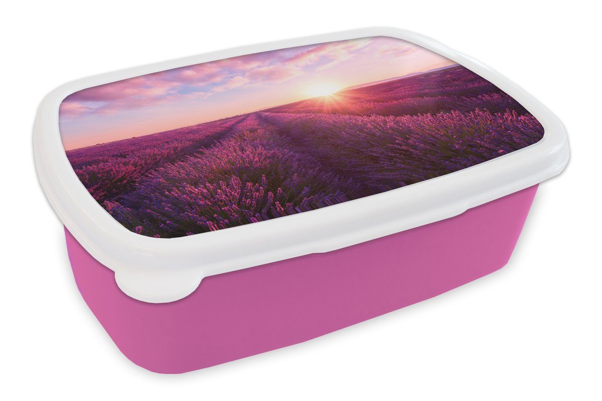 Blumen Kinder, Erwachsene, Brotdose rosa Lavendel Kunststoff, für Mädchen, Snackbox, Brotbox Kunststoff Lunchbox - Frankreich, (2-tlg), MuchoWow -