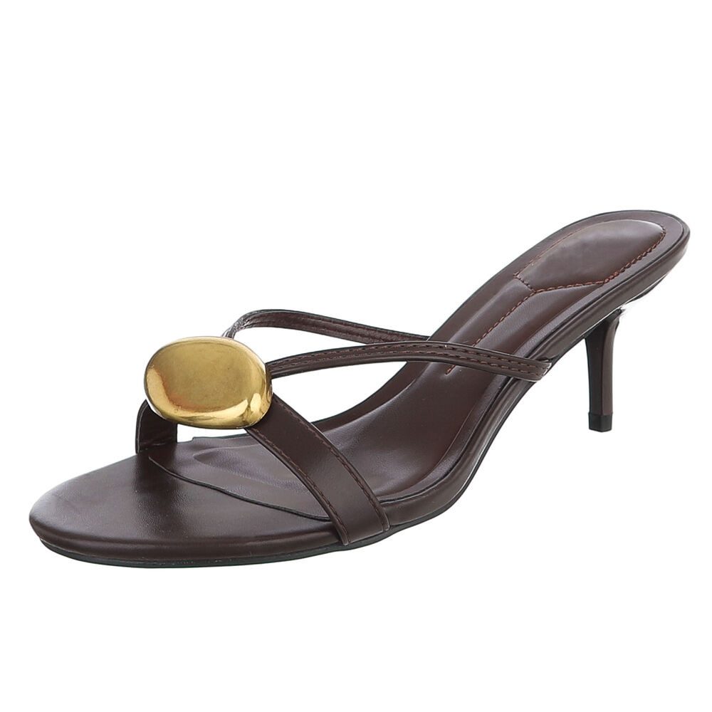 Ital-Design Elegante Damen Sandalen mit goldenem Detail für Anlässe Pantolette (91116959) Pfennig-/Stilettoabsatz Sandalen & Sandaletten in Braun