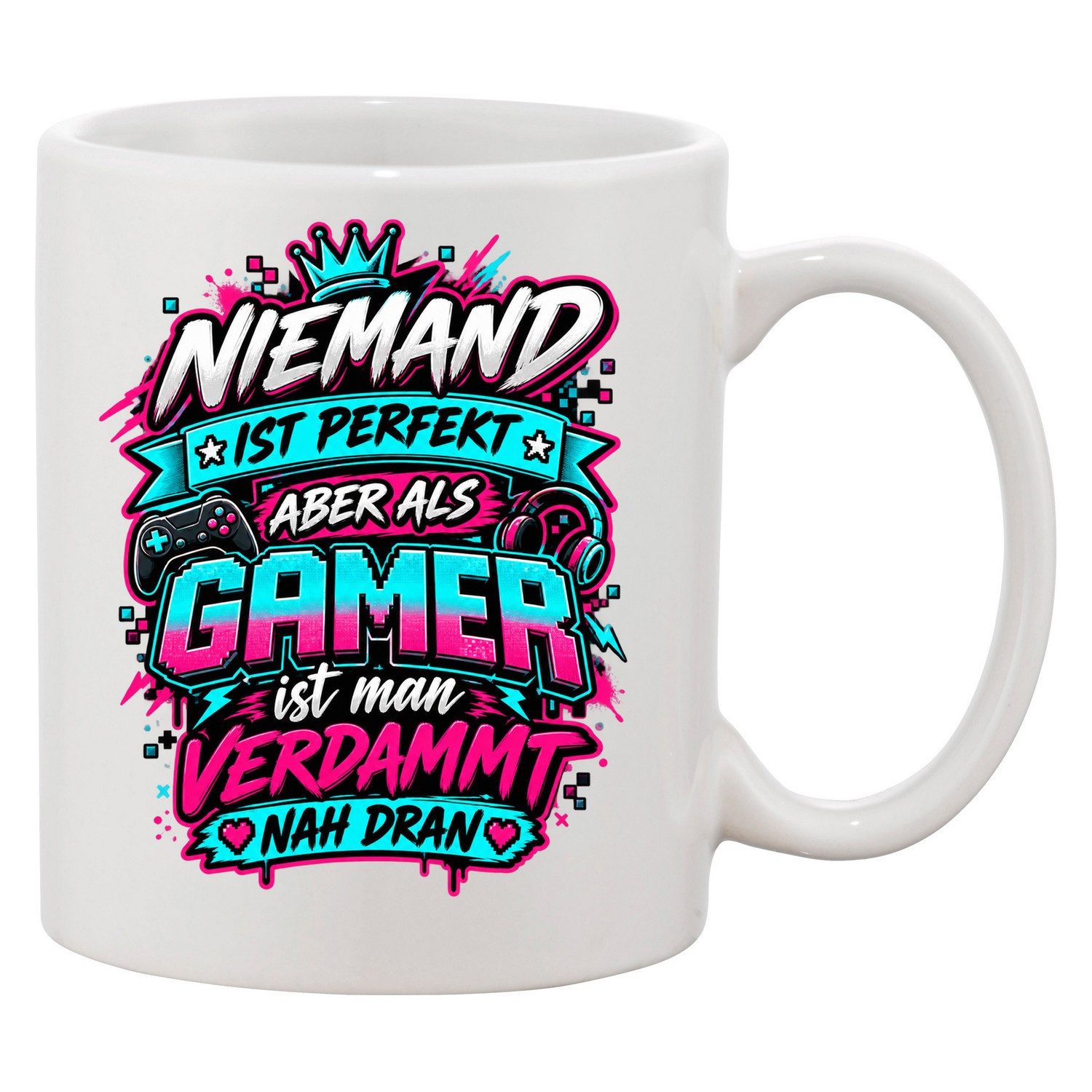 Blondie & Brownie Tasse Gamer Perfekt Tasse Gaming Spruch Print Gamer Geschenk Zocker Becher, 1-tlg., Keramik, GamerPerfektcTasse