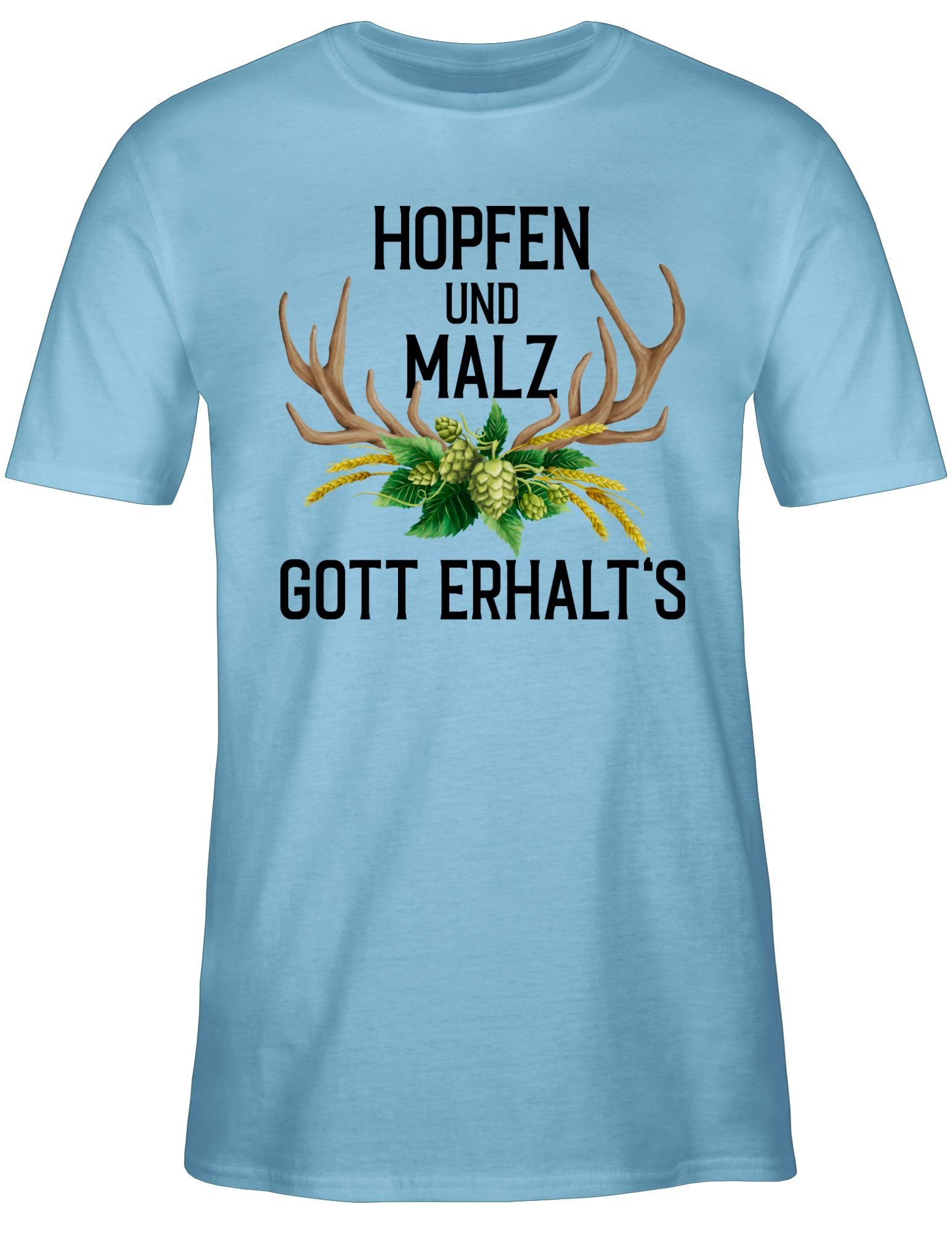 Weizen Geweih Mode 2 Hopfen Shirtracer mit Malz T-Shirt Herren - für Hellblau Oktoberfest Gott & und erhalt's