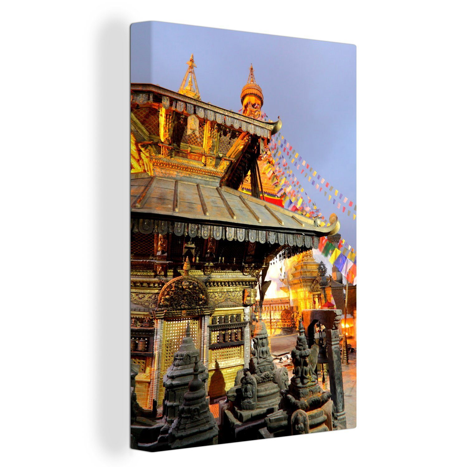 OneMillionCanvasses® Leinwandbild Farbenfrohe Swayambhunath-Stupa in Nepal, (1 St), Leinwandbild fertig bespannt inkl. Zackenaufhänger, Gemälde, 20x30 cm