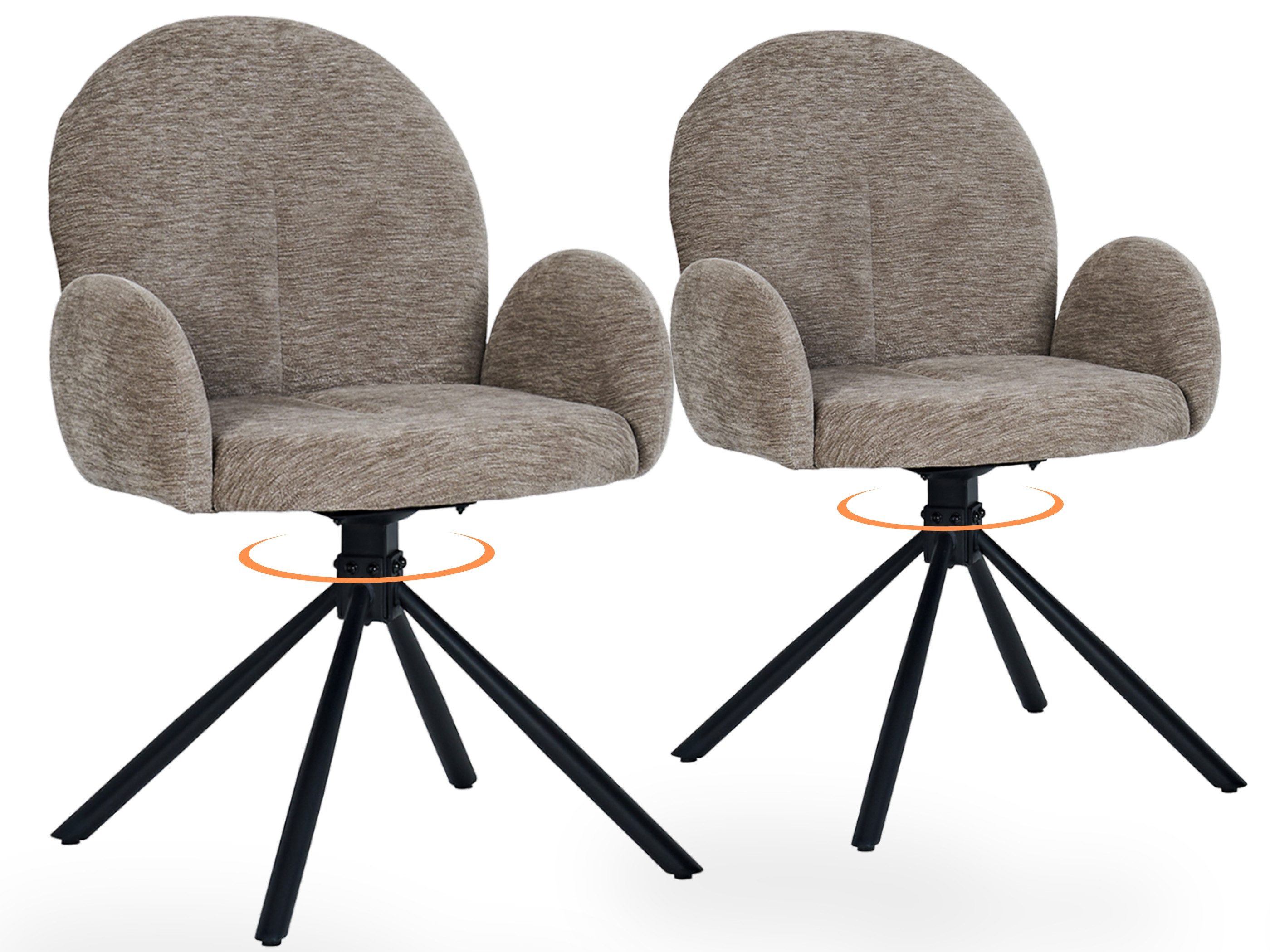 SeedWave Esszimmerstuhl 2er-Set Polsterstühle, 360° drehbar, mit Chenillebezug (2er Set), Küchenstühle mit Rundumlehne, Armstützen und Metallgestell