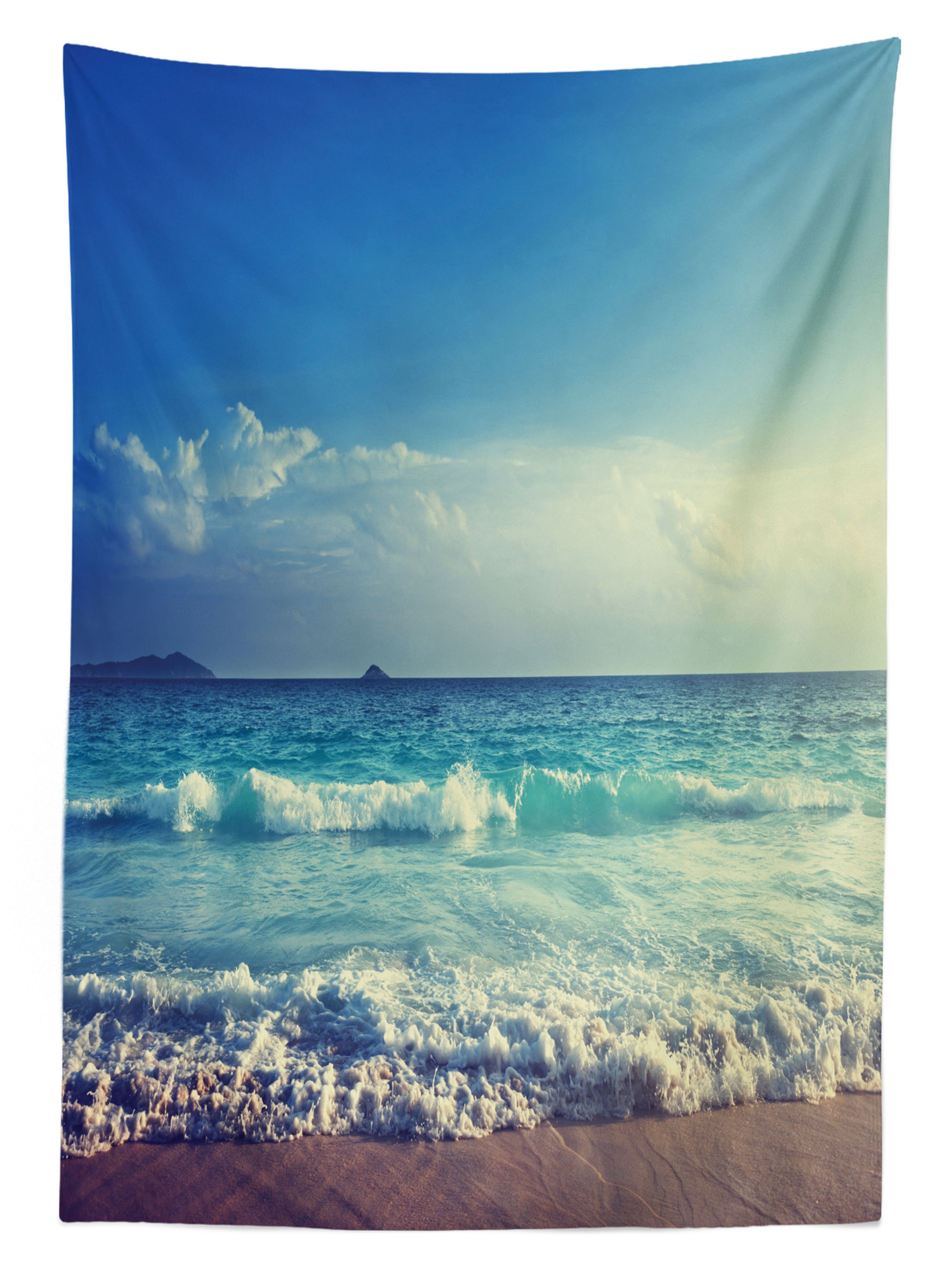 -Strand-Sonnenuntergang Waves Klare Außen Tischdecke den Bereich Waschbar Für Tropisch Farbfest geeignet Abakuhaus Farben,