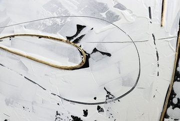 YS-Art Gemälde Goldenen Fäden, Abstraktion, Abstraktes Leinwand Bild Handgemalt Gold Schwarz Weiß mit Rahmen