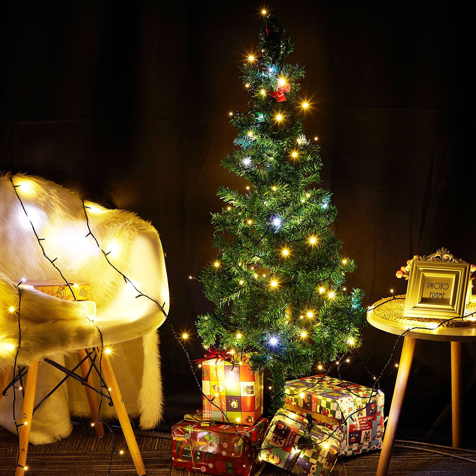 Rosnek LED-Baummantel 20m LED Lichterkette for Außen Innen Party Weihnachten Garten Baum, 156-flammig Warmweiß