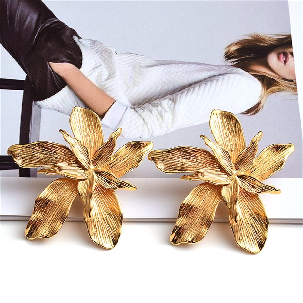 Dekorative Paar Ohrhänger Metallblumen Ohrringe, Paar hochwertige Ohrringe zum Baumeln Gold