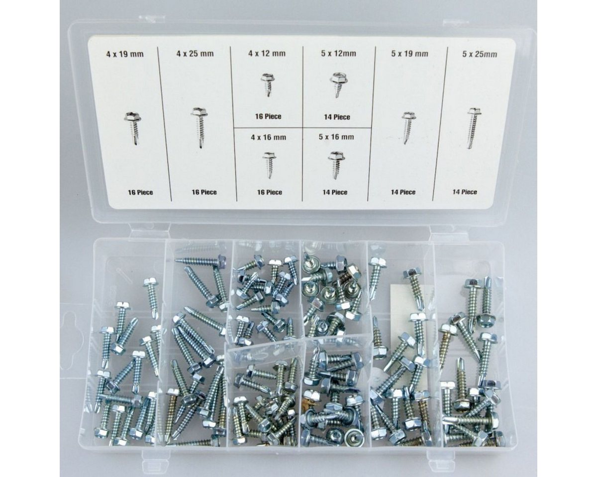 Benson Tools Schrauben-Set Verzinkte Montageschrauben sechseckig im Sortimentskasten 120tlg., (120 St), selbstschneidendes Gewinde