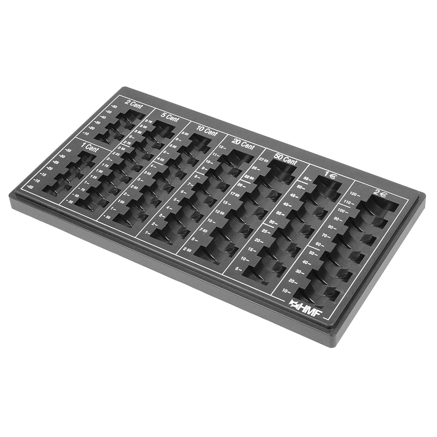HMF Geldkassette Euro-Münzzählbrett, Münzsortierer 33 x 18,5 x 2 cm, schwarz