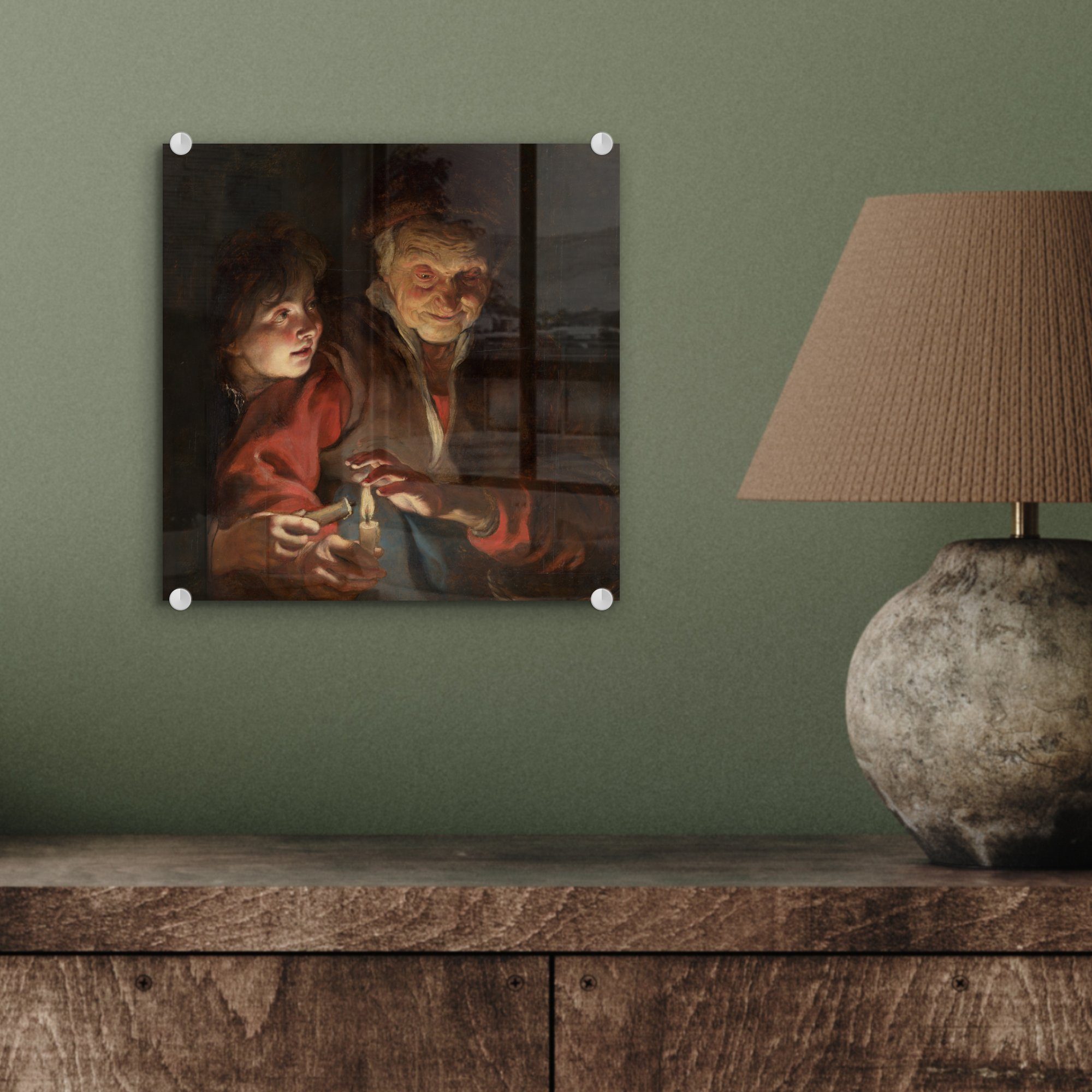 von Wanddekoration Peter auf Rubens, - MuchoWow Glasbilder Paul Wandbild Foto (1 mit und Glas - Frau Gemälde Acrylglasbild Alte auf Bilder Junge Glas St), - Kerzen -