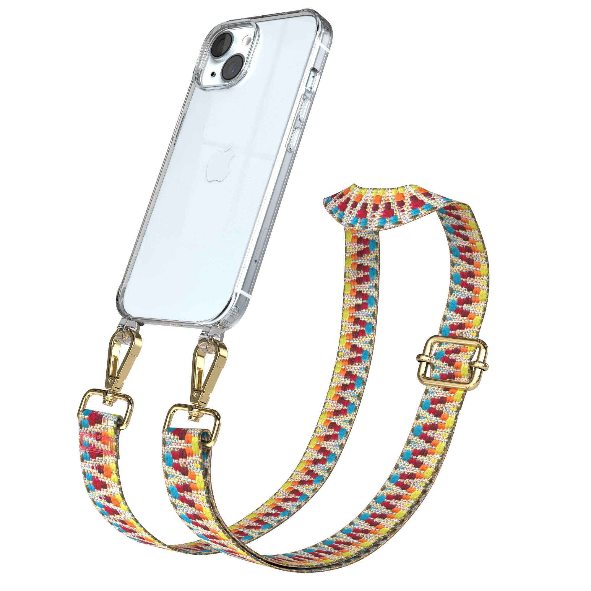 EAZY CASE Handykette Umhängeband für Apple iPhone 15 6,1 Zoll, Smartphone Hülle ZickZack Handykette Hands-Free Bunt