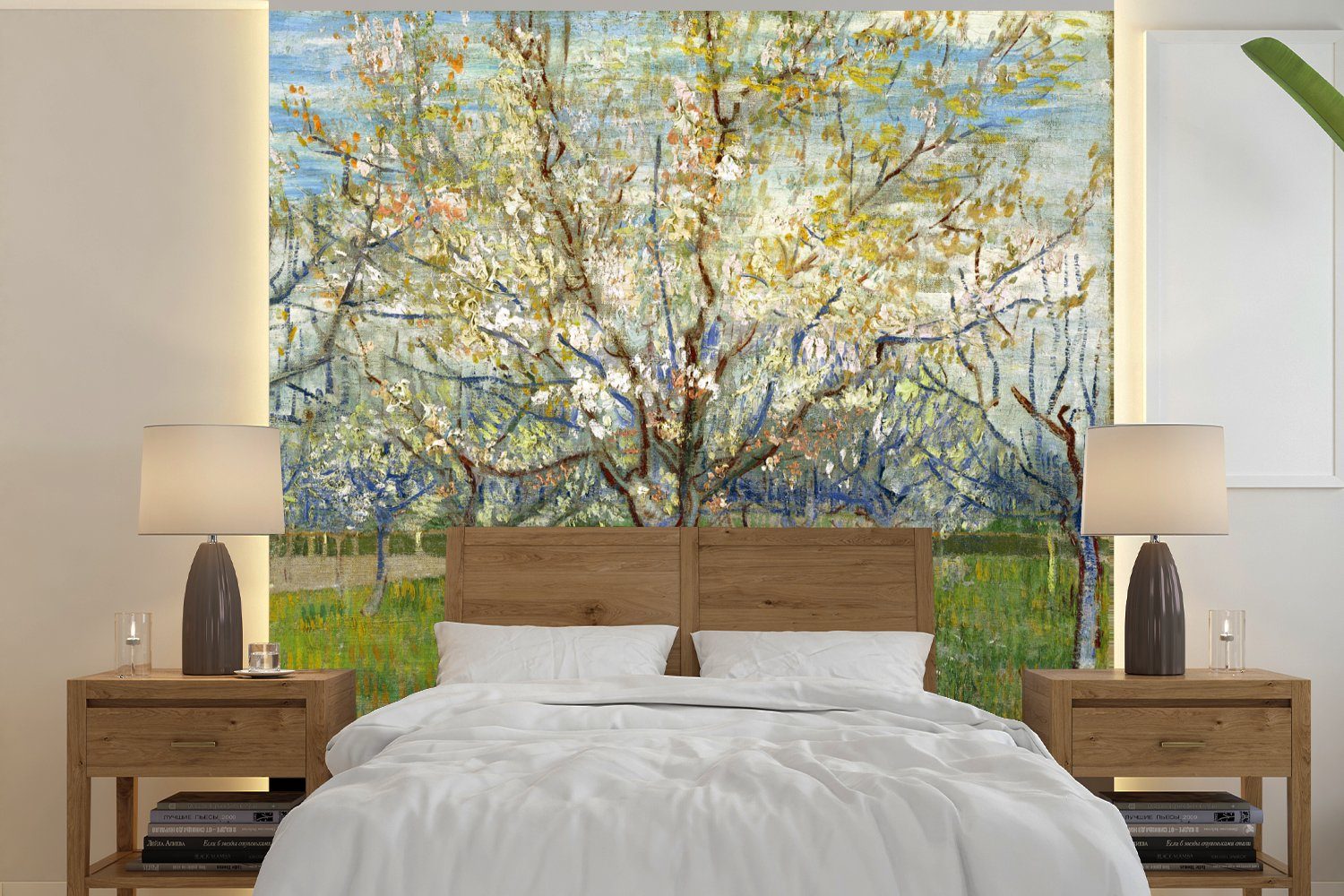 MuchoWow Fototapete Der rosa Obstgarten - Vincent van Gogh, Matt, bedruckt, (4 St), Vliestapete für Wohnzimmer Schlafzimmer Küche, Fototapete