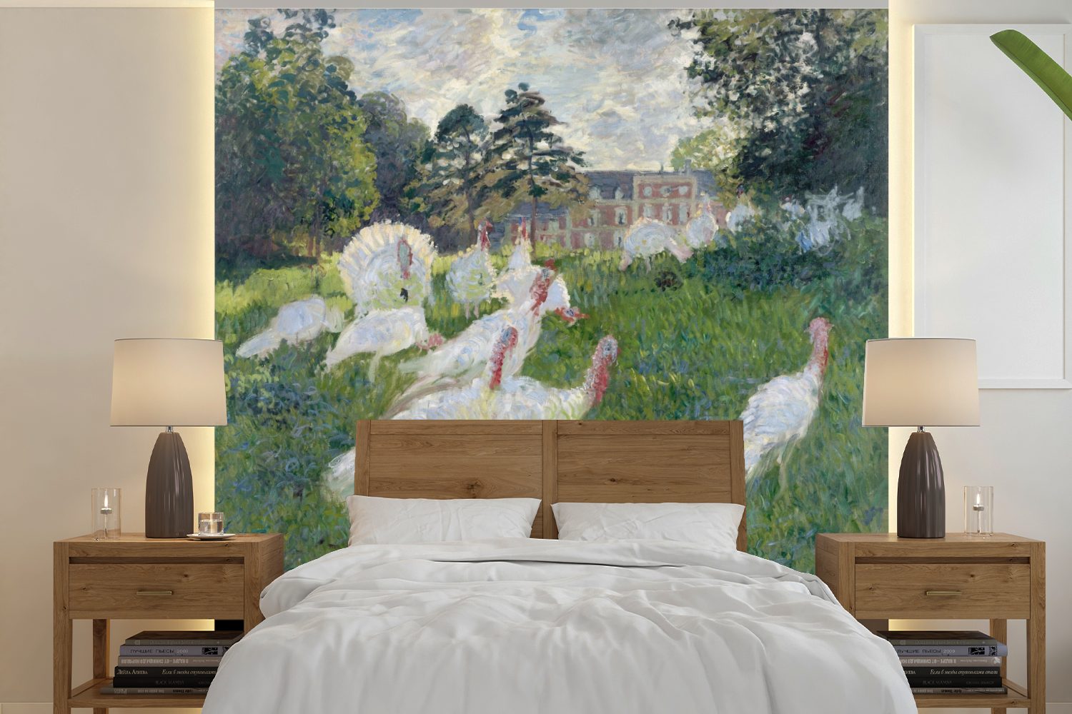 MuchoWow Fototapete Die Truthähne - Gemälde von Claude Monet, Matt, bedruckt, (5 St), Vinyl Tapete für Wohnzimmer oder Schlafzimmer, Wandtapete