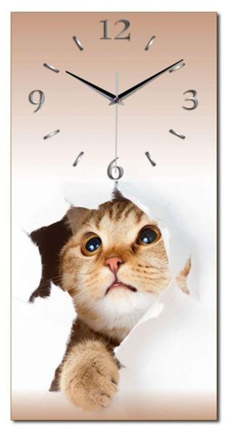 Kreative Feder Wanduhr "Katze" Designer Wanduhr aus Alu, leise (ohne Ticken; Quarz oder Funkuhrwerk; verschiedene Größen)