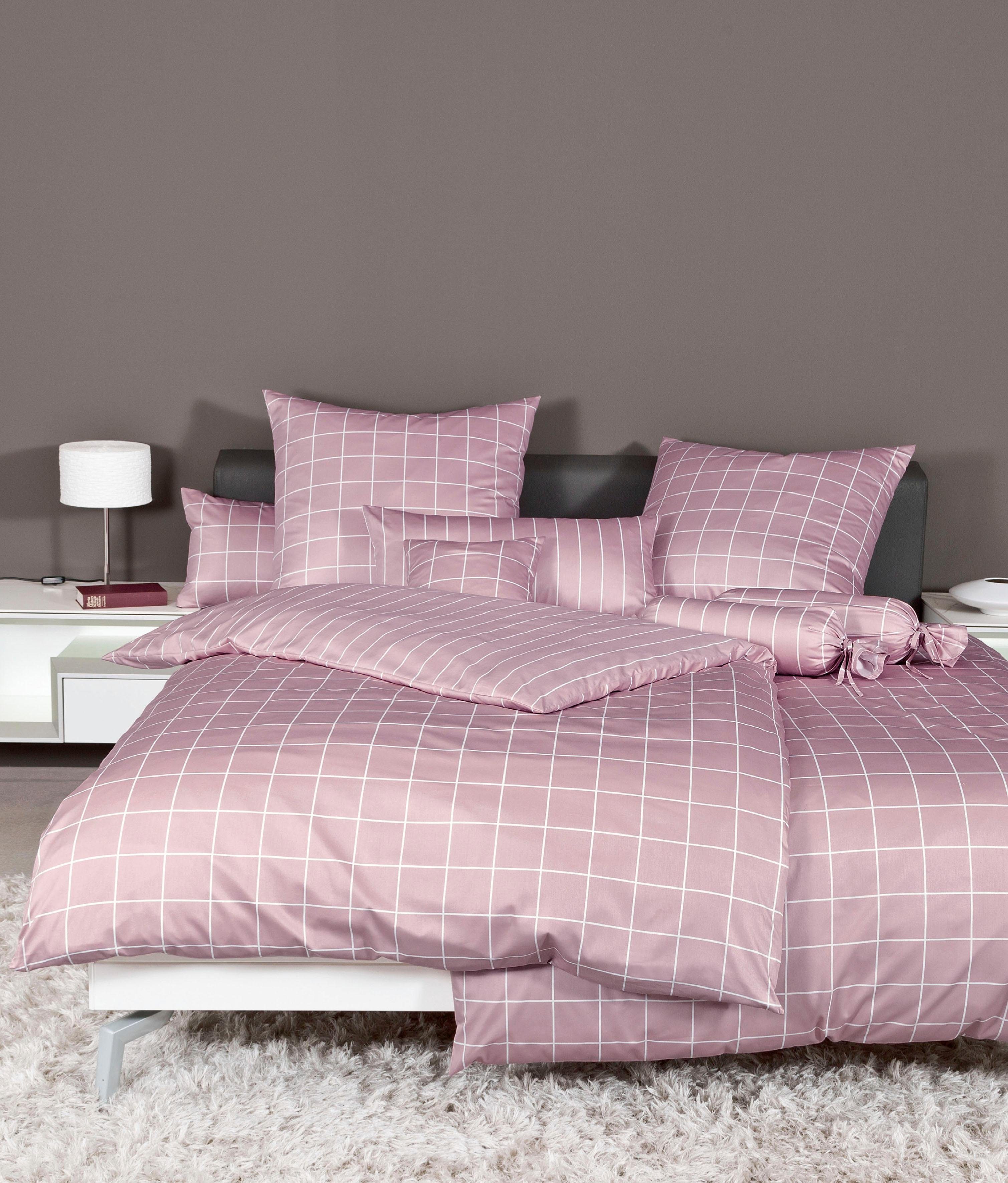 Janine Wendebettwäsche modernclassic 39025, Mako-Satin, 2 teilig, mit Reißverschluss, 100% Baumwolle, mit Karos und Streifen