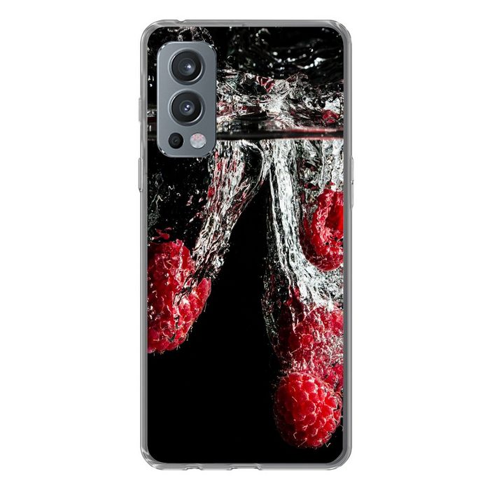 MuchoWow Handyhülle Himbeeren - Obst - Stilleben - Wasser - Schwarz - Rot Phone Case Handyhülle OnePlus Nord 2 Silikon Schutzhülle
