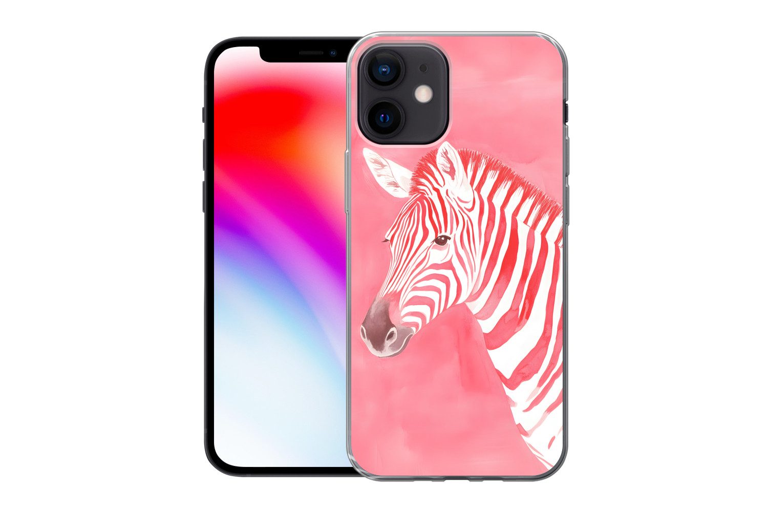 MuchoWow Handyhülle für Apple iPhone 12 Zebra - Rosa - Farbe, Smartphone-Bumper, Print, Handy Schutzhülle Dünn