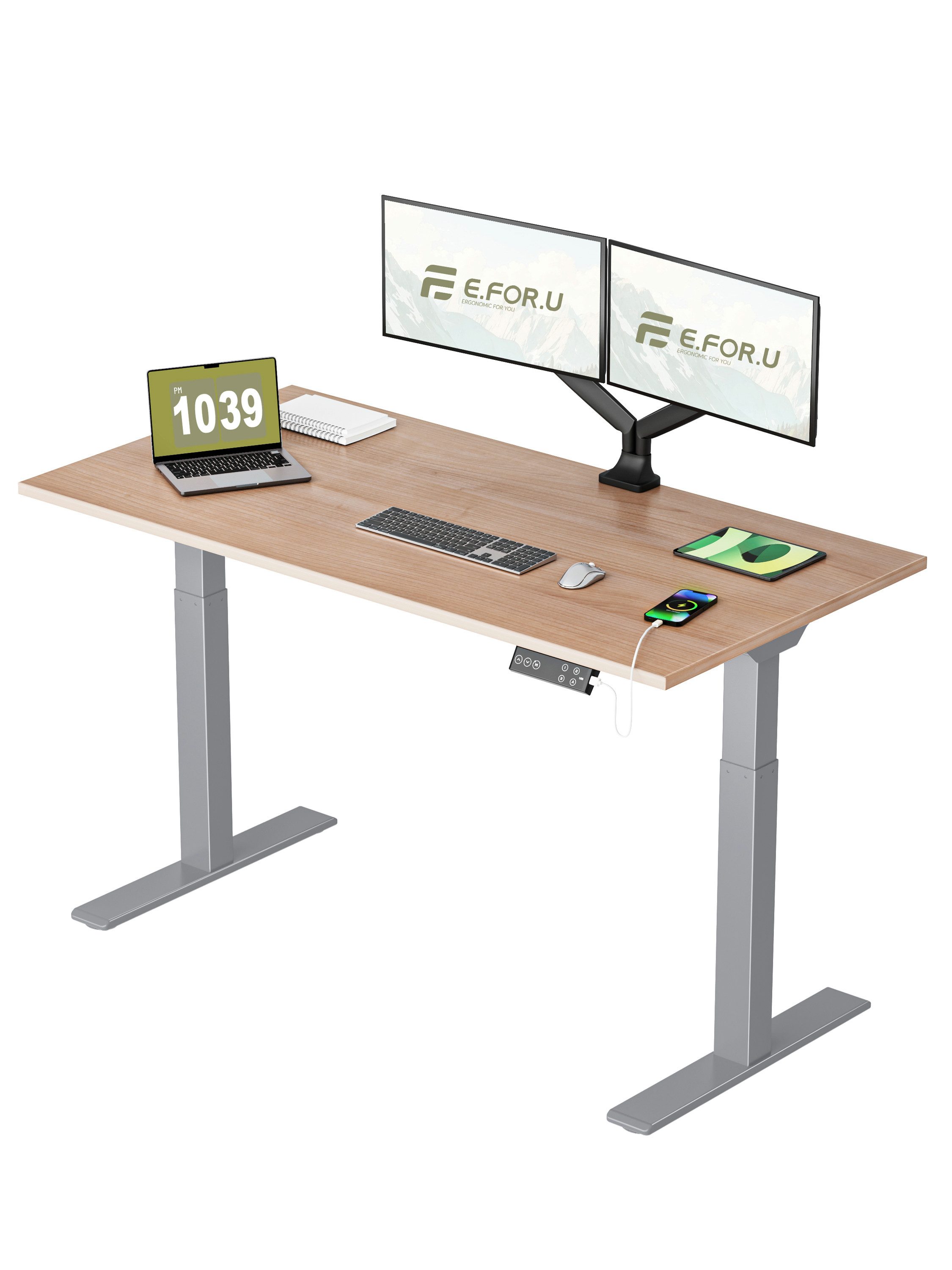 ERGOFINO Schreibtisch DT20LT höhenverstellbarer Schreibtisch (160x80 cm, 2 Motoren, höhenverstellbarer schreibtisch gestell), 3-Memory-Steuerung (Schwarz), mit Tischplatte