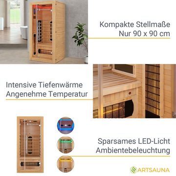 Artsauna Infrarotkabine Kiruna90 Dual Technologie, BxTxH: 90 x 90 x 190 cm, für 1 Personen, Hemlockholz, HiFi-System, Bluetooth, LED-Farblicht