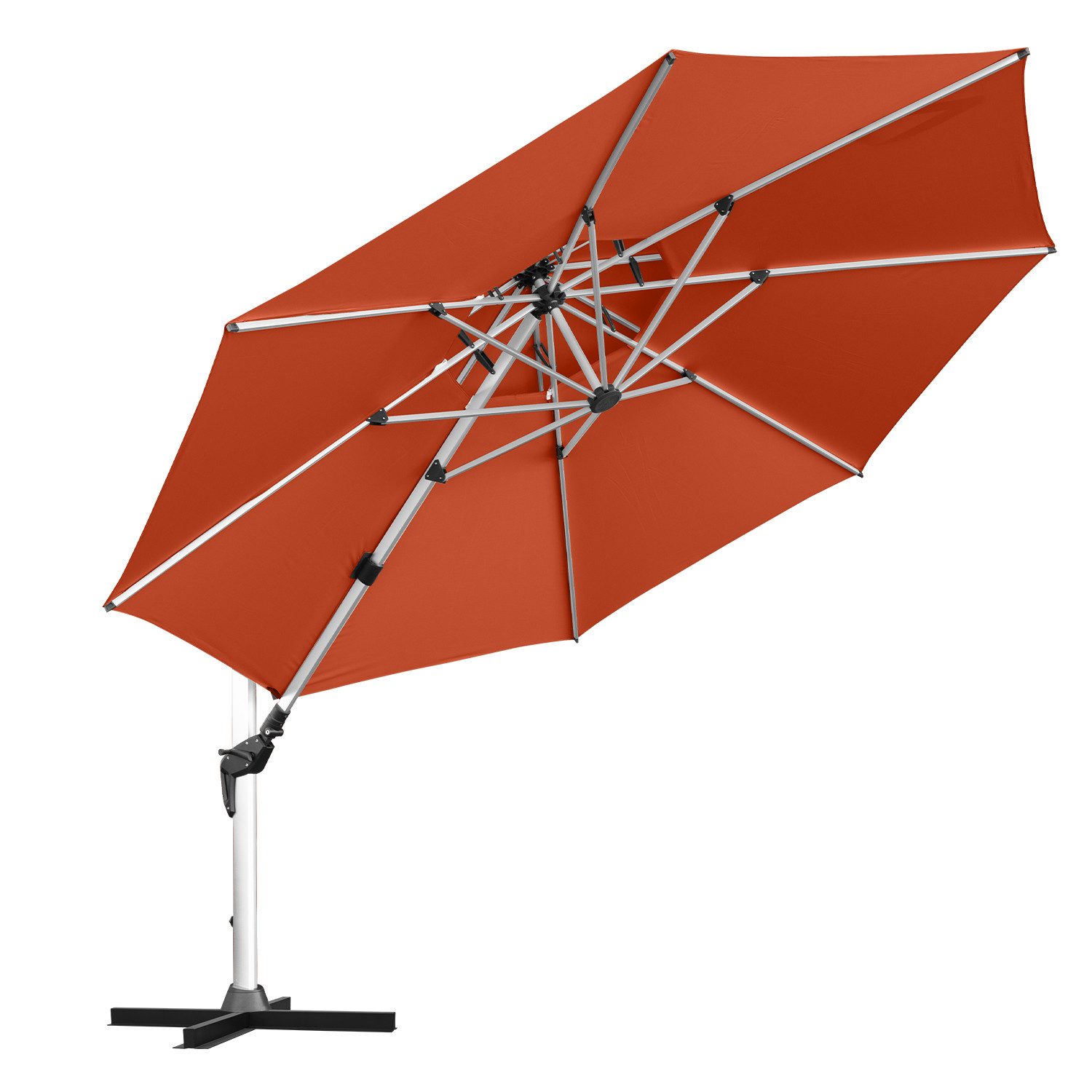 anndora-sonnenschirm Ampelschirm 4 Meter rund mit Aluminiumgestell, Kurbelöffnung - doppeltes Winddach - Streben und Gestell aus Aluminium