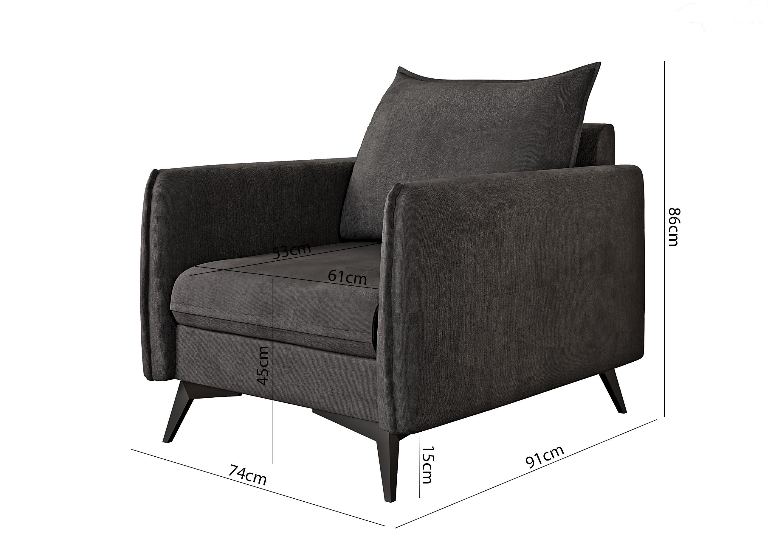 3-Sitzer-Sofa, 2-Sitzer-Sofa, S-Style Graphit Azalea Schwarz Modernes mit 1x Sessel), (1x Metall Polstergarnitur Füßen, Wellenfederung 1x mit 3+2+1 Möbel