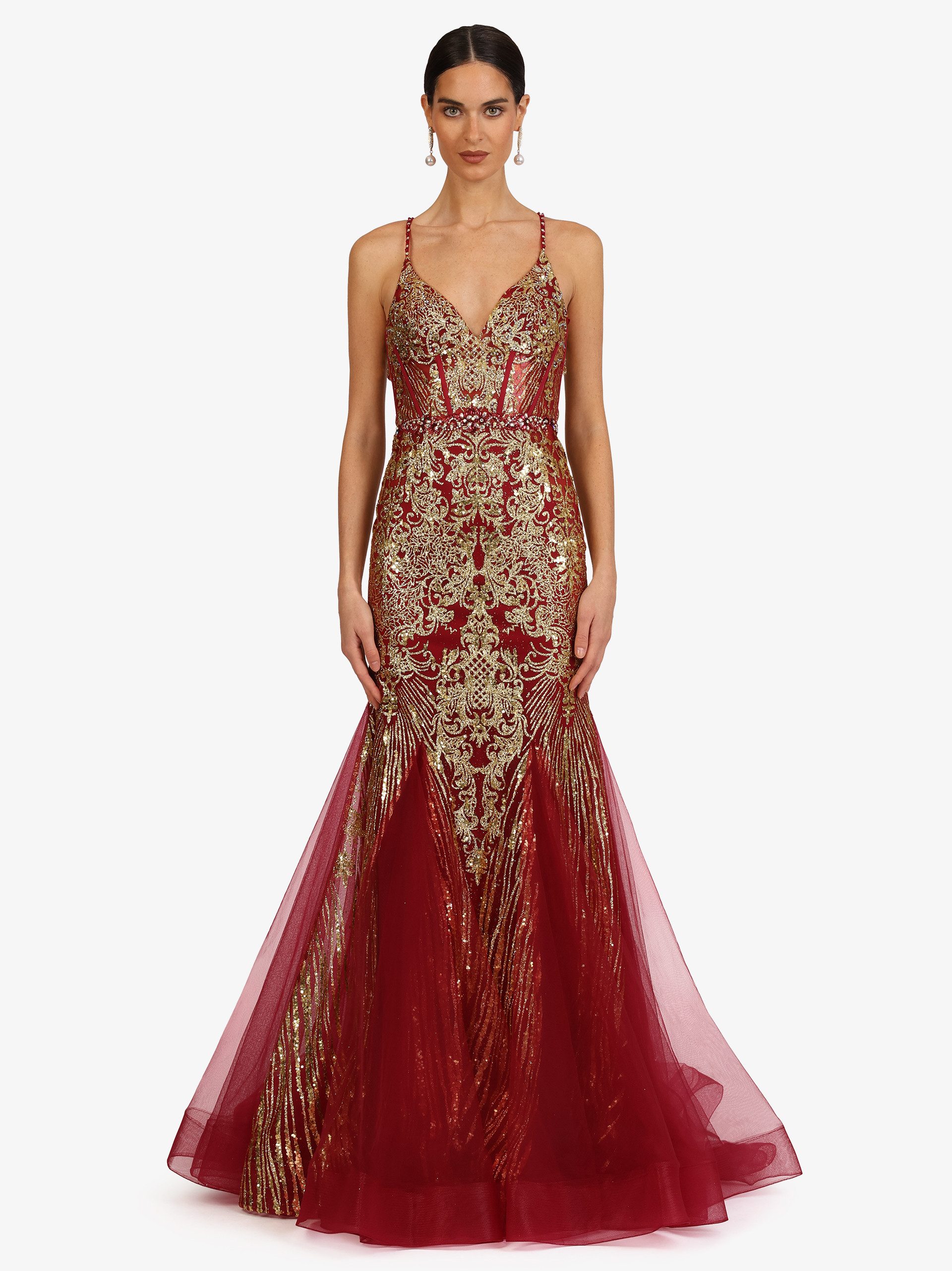 Kraimod Abendkleid mit V-Ausschnitt und Tüllsaum