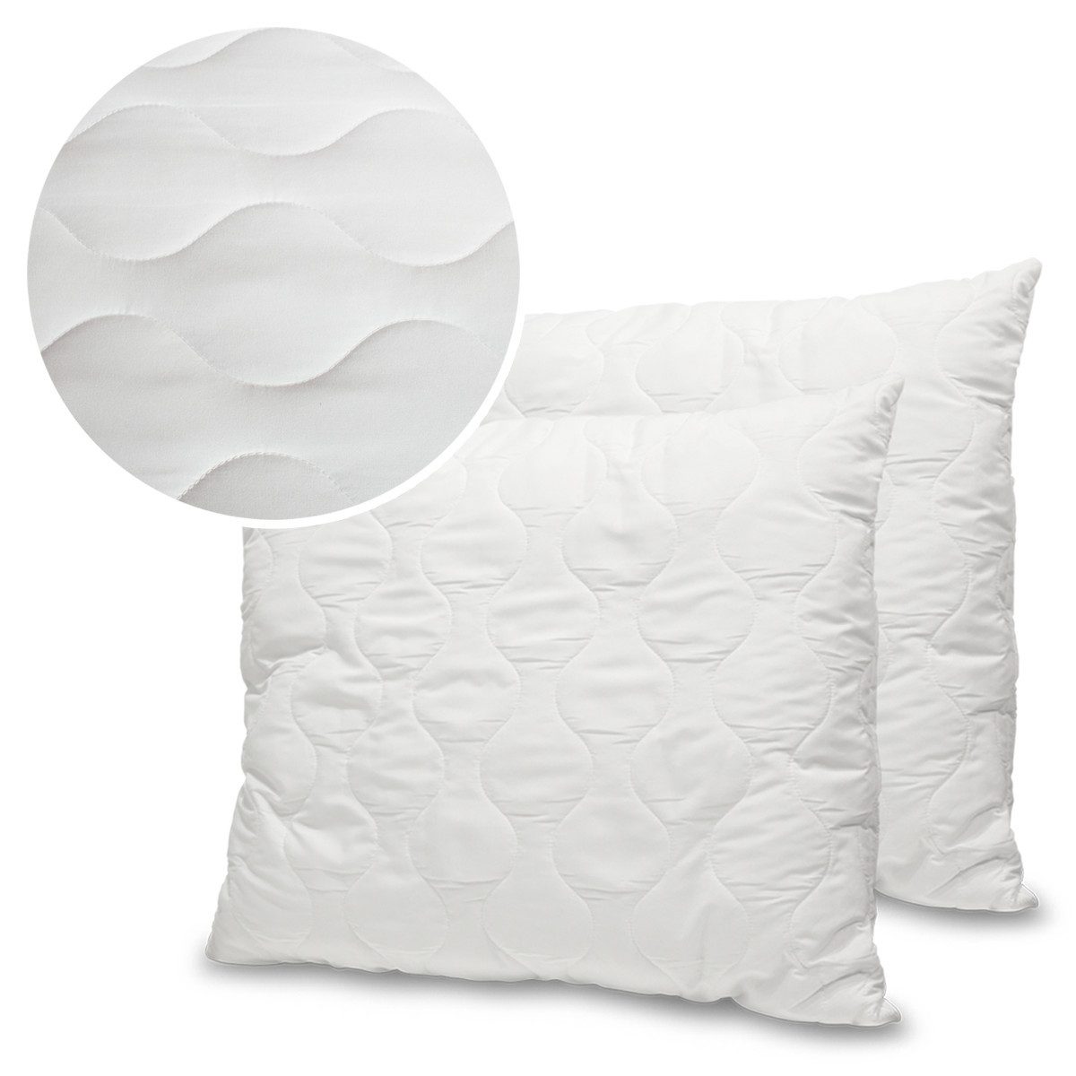 KingMatratzen Kopfkissen 2er Set Gesteppen Kopfkissen 40-80x80 cm Weiß Poly günstig online kaufen