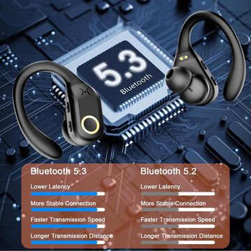 Mysic Bluetooth 5.3 IPX7 wasserdichte Kabellos Bass Sound 60 Std Spielzeit In-Ear-Kopfhörer (Lange Akkulaufzeit ermöglicht stundenlangen Musikgenuss ohne Unterbrechungen., mit HD Mic, LED-Anzeige, USB-C Ladebox Ohrhörer für Sport)