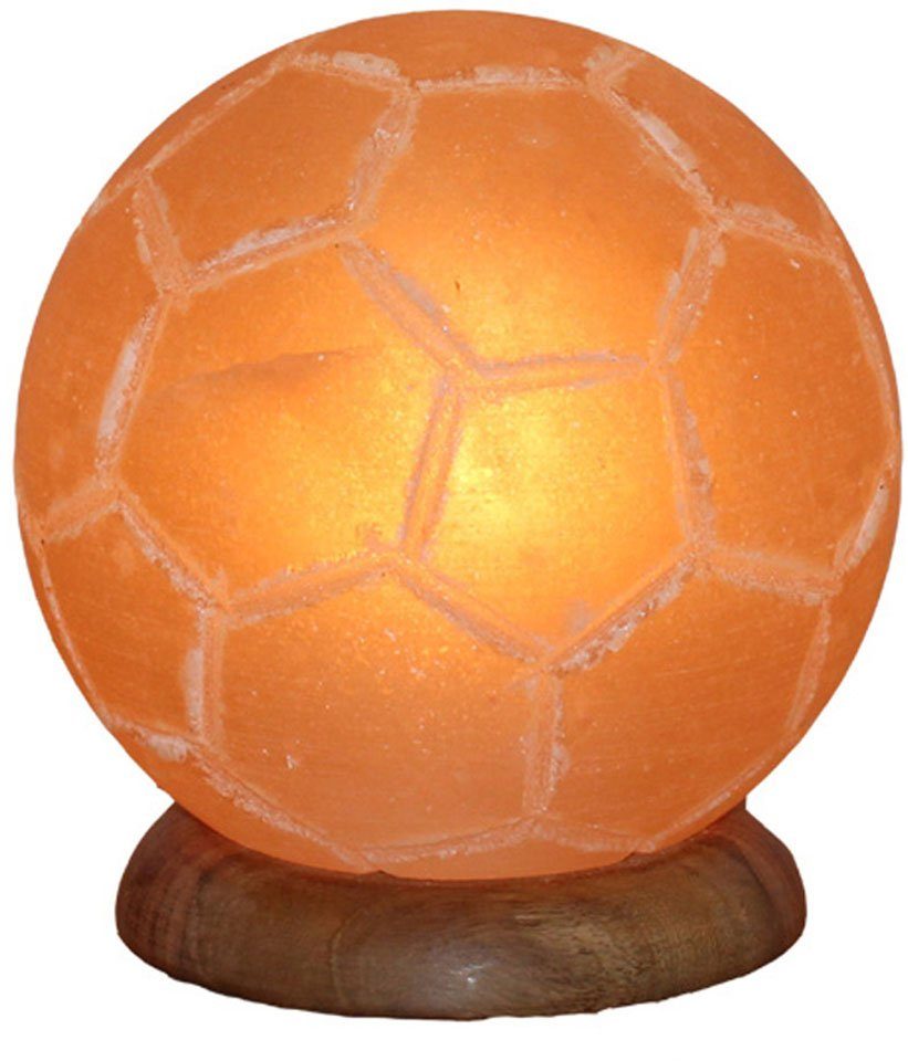 aus H: Unikat, Fussball, Salzkristall Salzkristall-Tischlampe - DREAMS Stein ein ca.15 Handgefertigt jeder wechselbar, HIMALAYA Leuchtmittel cm SALT Warmweiß,