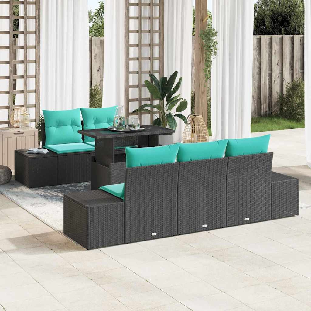 vidaXL Loungesofa Garten-Sofa-Set 6 stk. 5-Sitzanzahl Schwarz und Türkis, 6 Teile