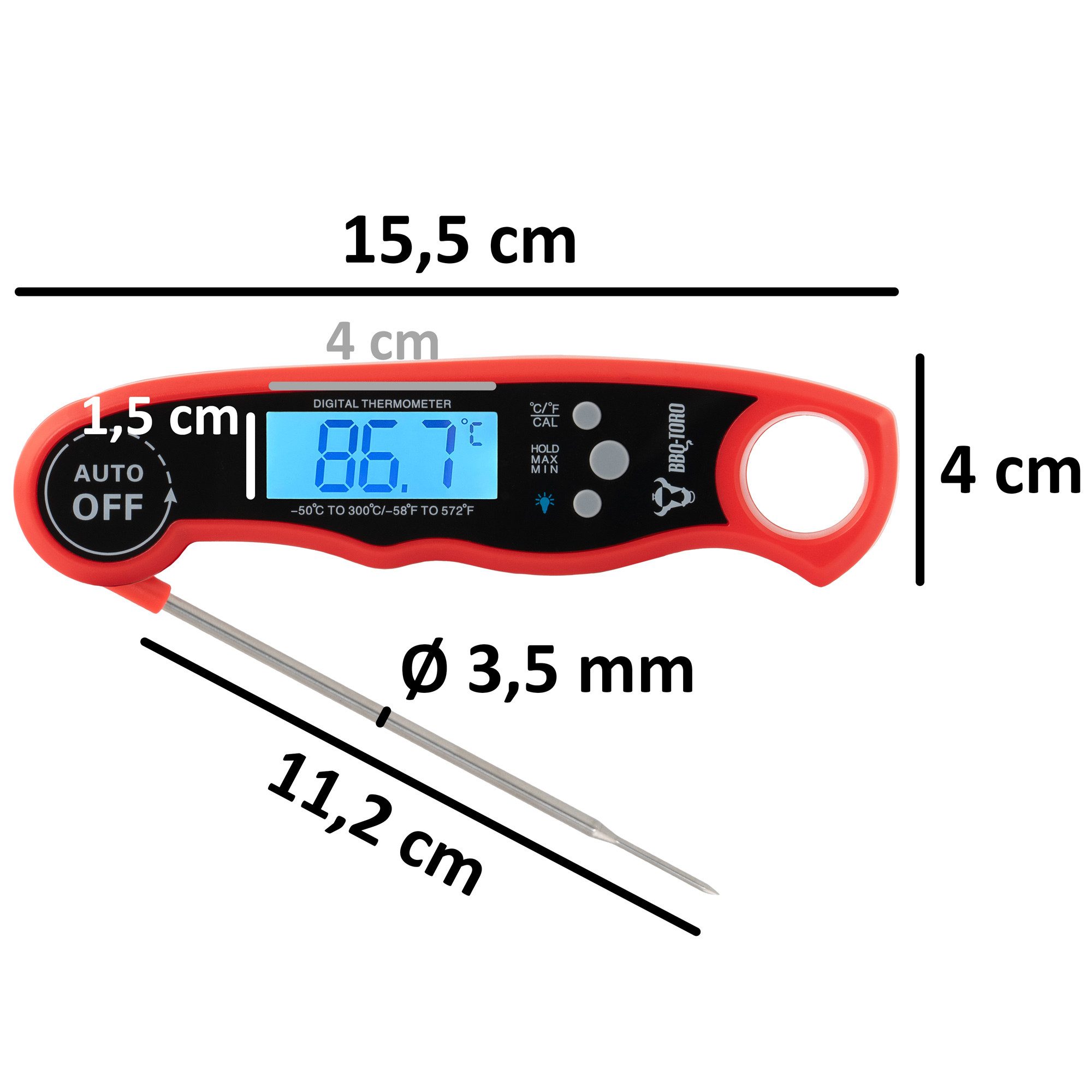 BBQ-Toro Bratenthermometer Fleischthermometer mit LCD Display, digitales Bratenthermometer, 1-tlg., Leichte Reinigung