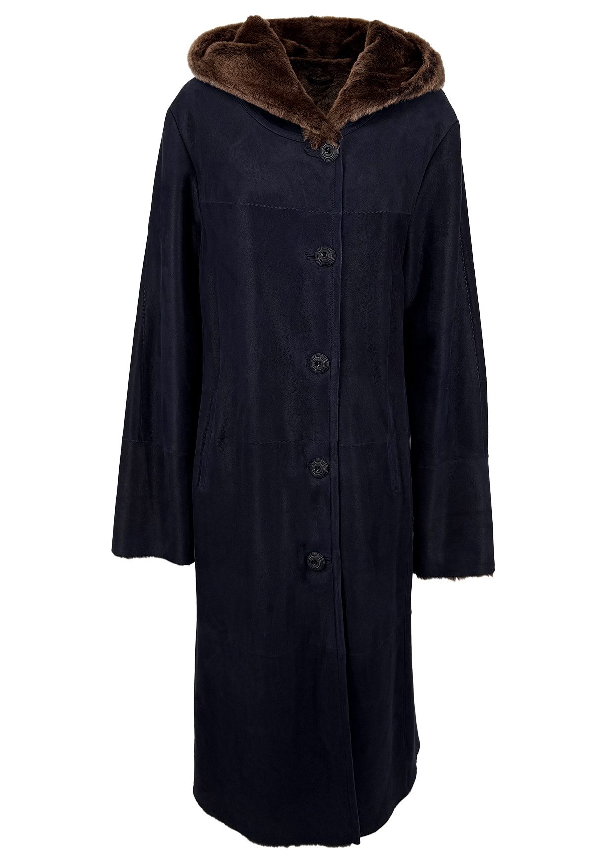 Hollert Wintermantel Damen Lammfellmantel Camille Blau mit Kapuze günstig online kaufen