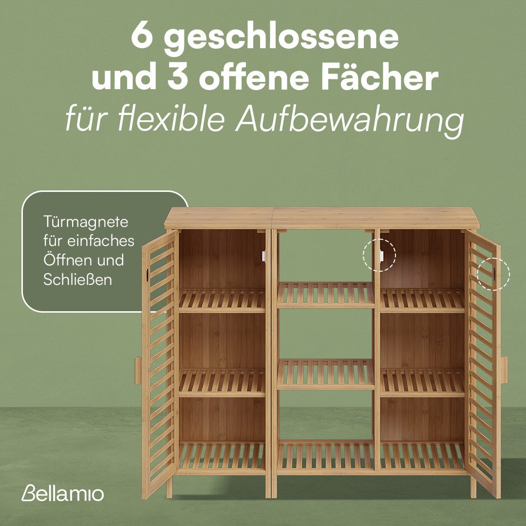 Bellamio Hochschrank Newa aus Bambus, Badezimmerschrank mit Ablage, lackiert (9 Fächer) Badezimmerschrank 100×33×87cm, verfügbar in verschiedenen Ausführungen