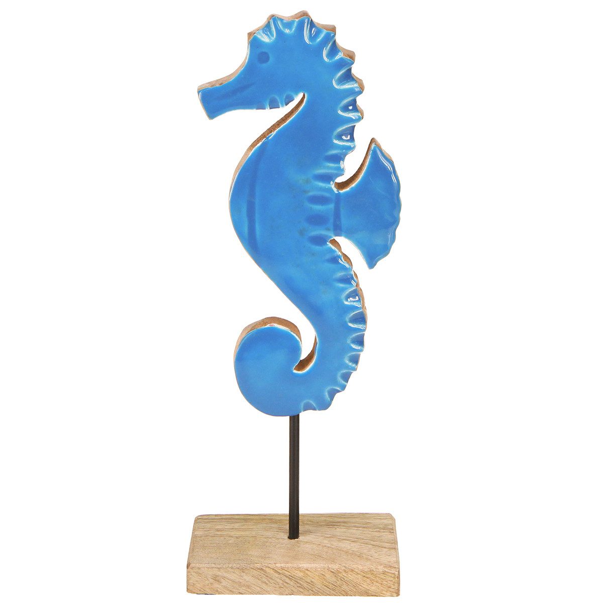 Dekofigur Deko Seepferdchen Holz Blau 28cm Maritim Tischdeko Natur