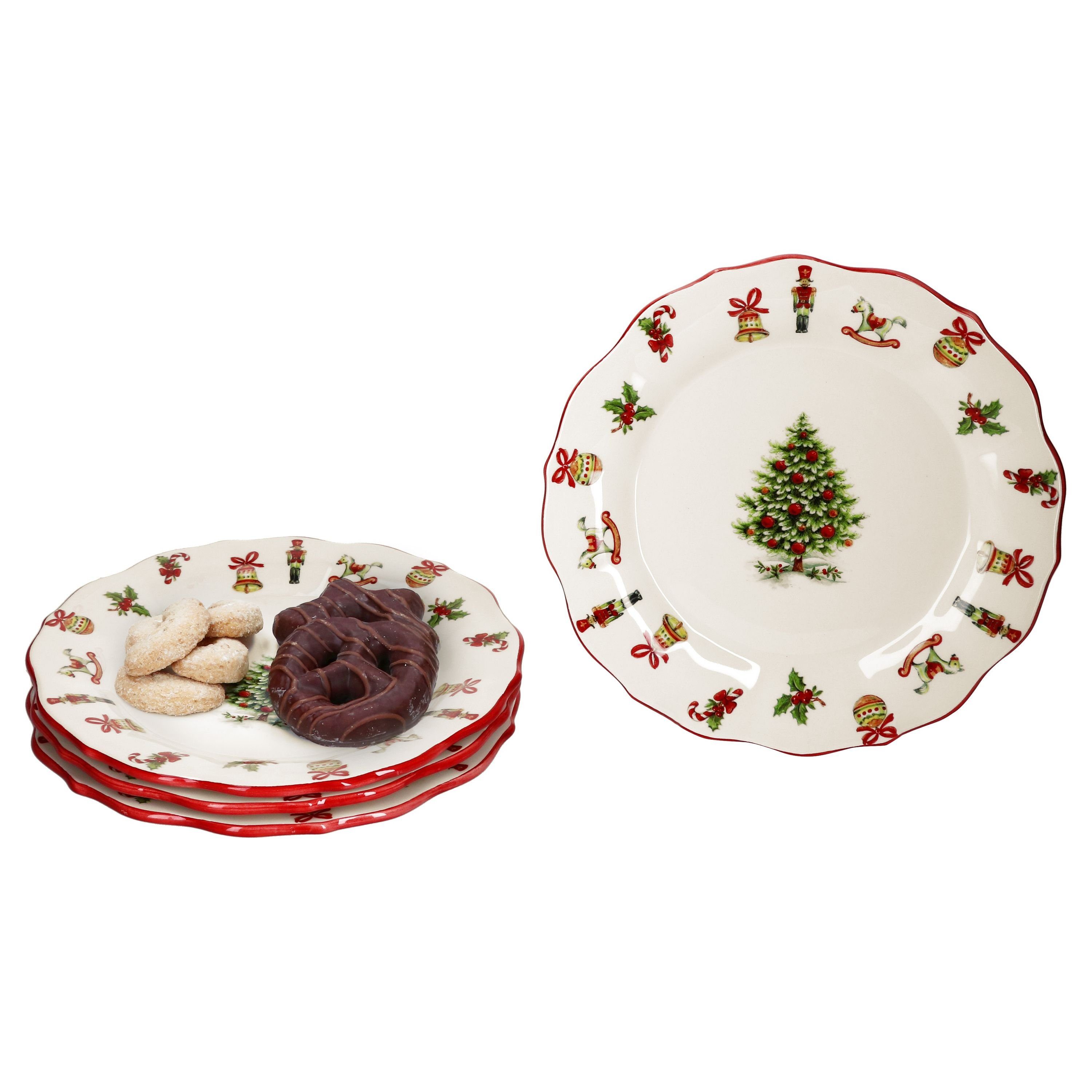 Frühstücksteller 4x Maestro Natale Kuchenteller Keramik Dessert-Teller Weihnachten