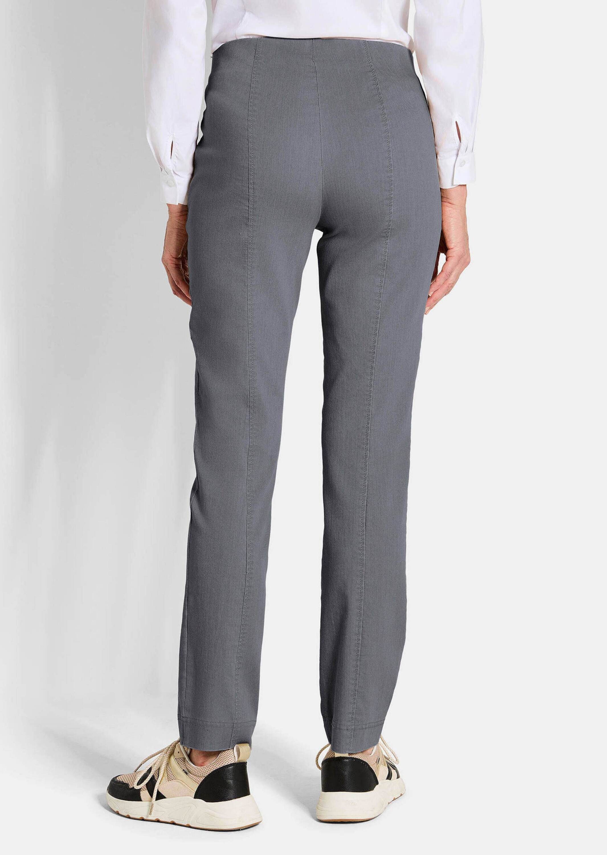 GOLDNER Stoffhose Jerseyhose mit Schlupfbund Stoffhose mit Reißverschluss-Optik und Knöchellänge