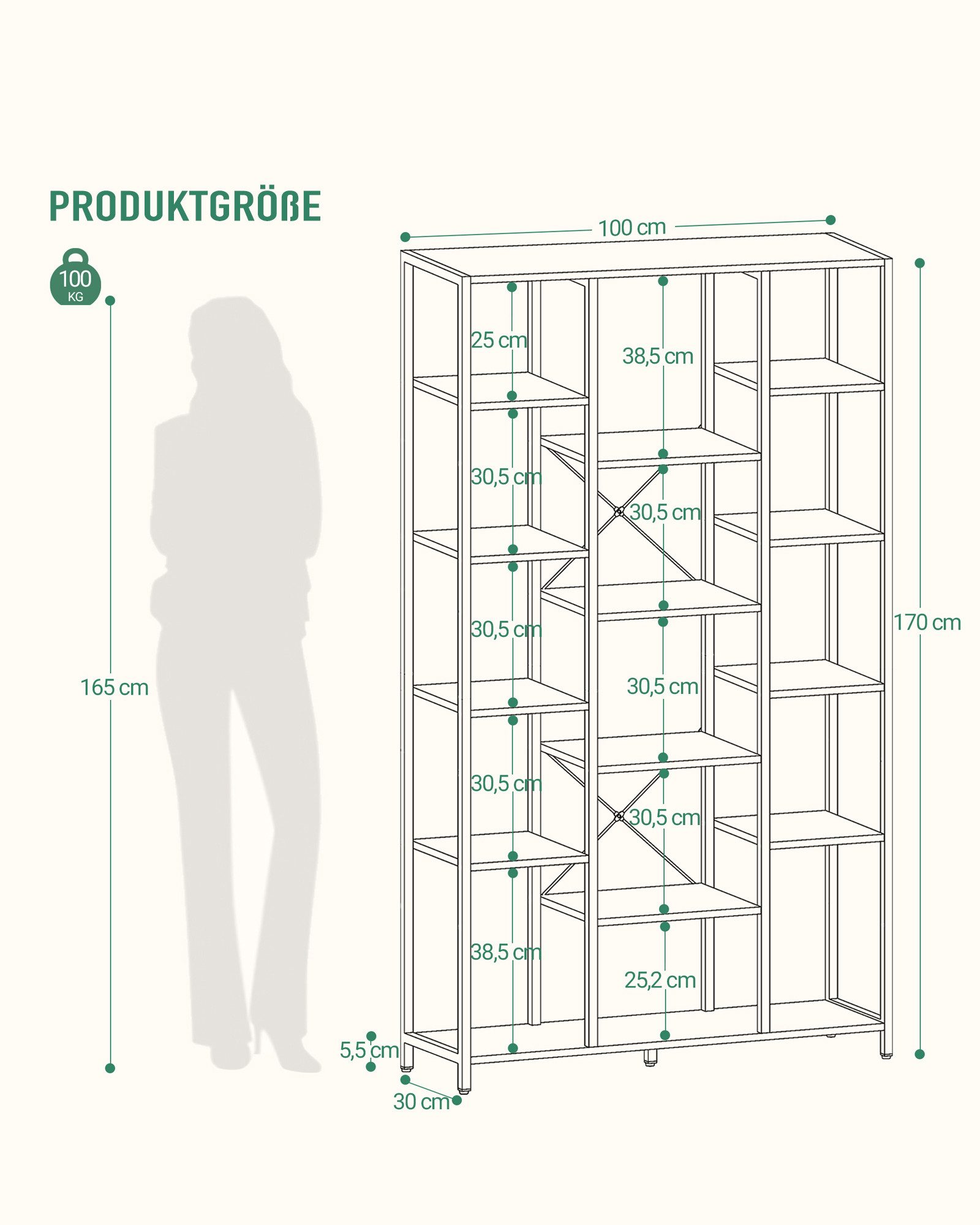 HZUANERI Bücherregal Standregal mit 6 Ebenen und 15 Verstellbare offene Abl günstig online kaufen
