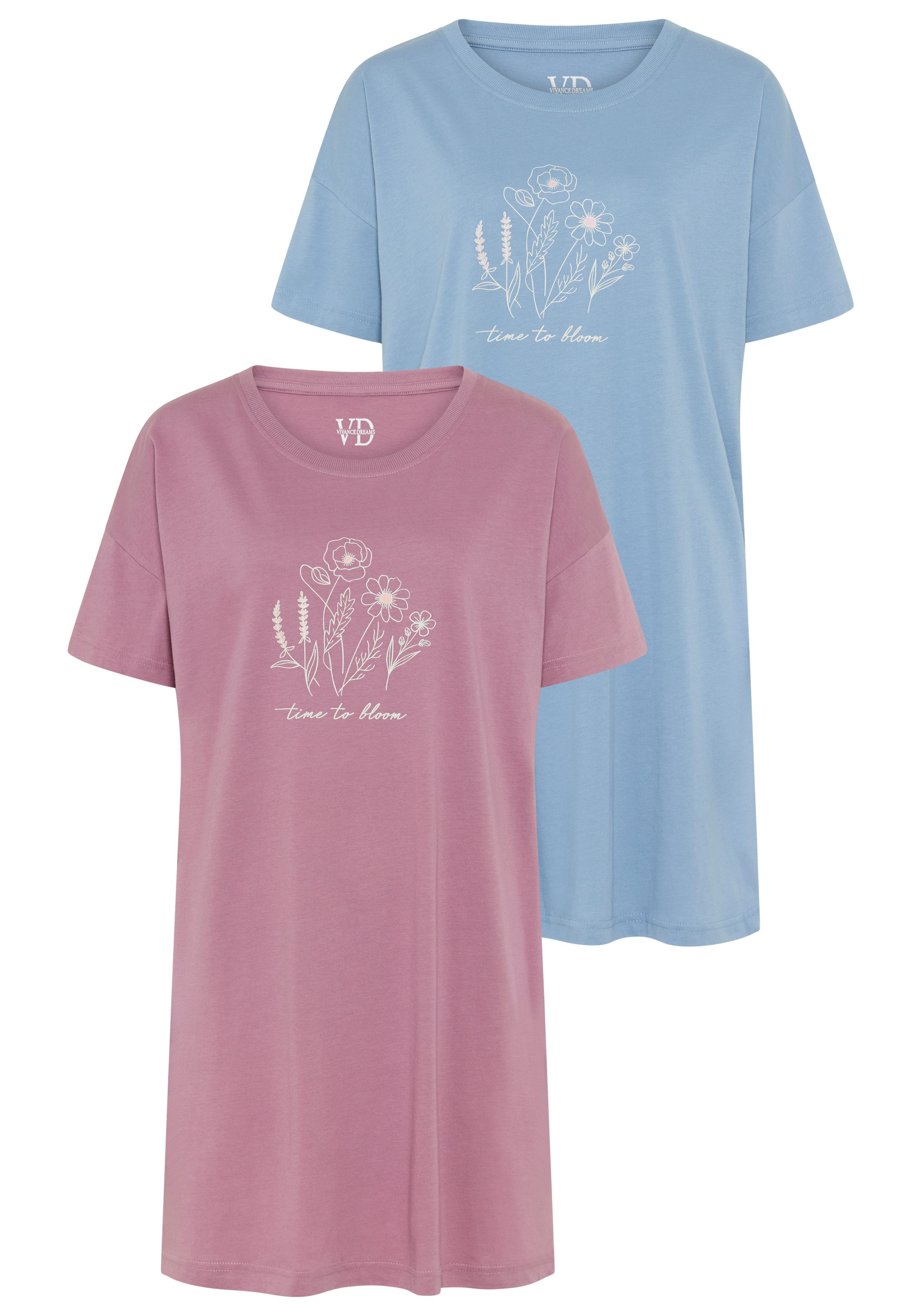 Vivance Dreams Bigshirt (Set, 2 Stück) mit zart skizziertem Frontdruck günstig online kaufen