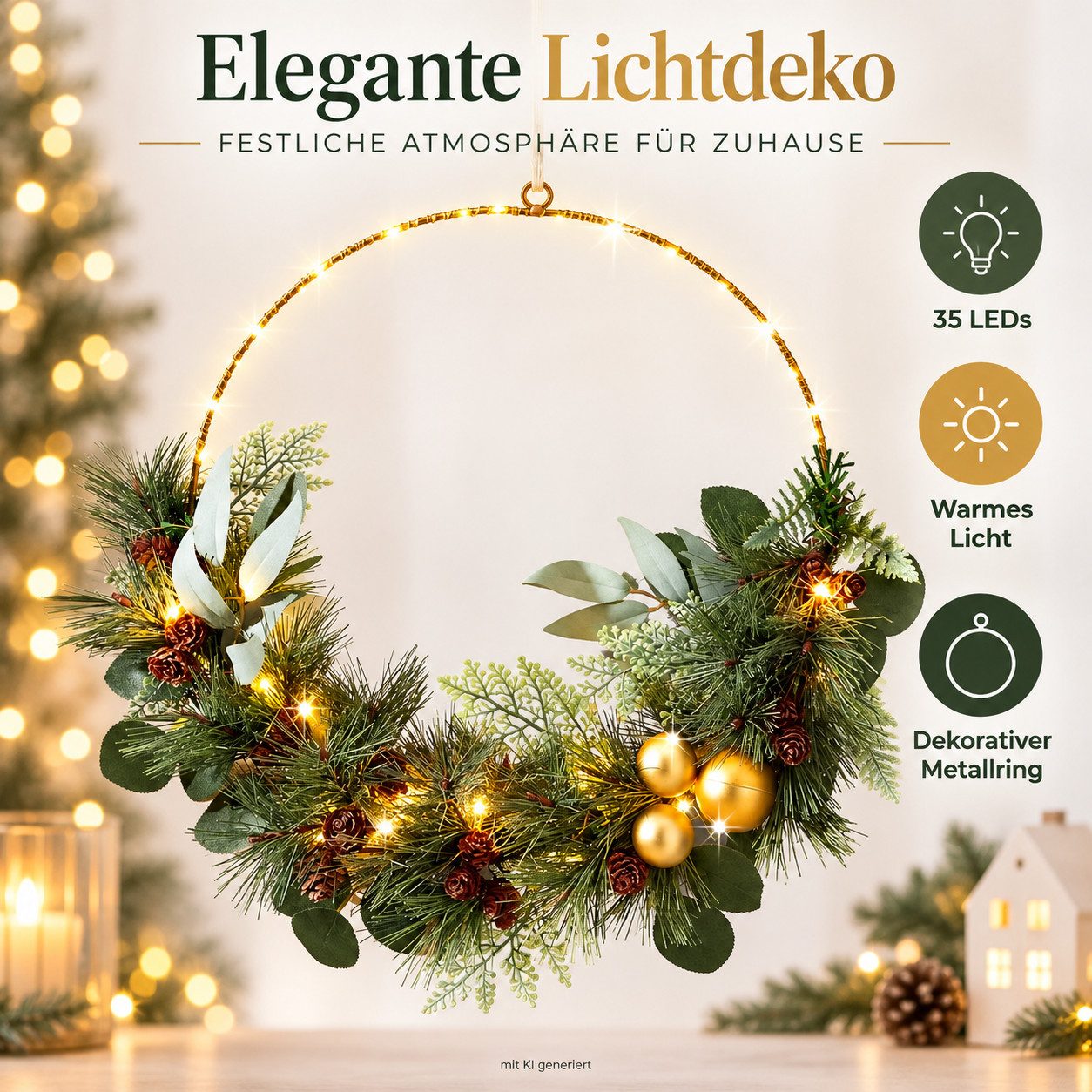 Weltbild LED Dekolicht LED-Metallring Viridis 35 LEDs LED Ring Dekoring Lichtring Dekoration, Lichtdeko Leuchtring Metallring Weihnachtsdeko Adventsdeko – Bild 4 von 5