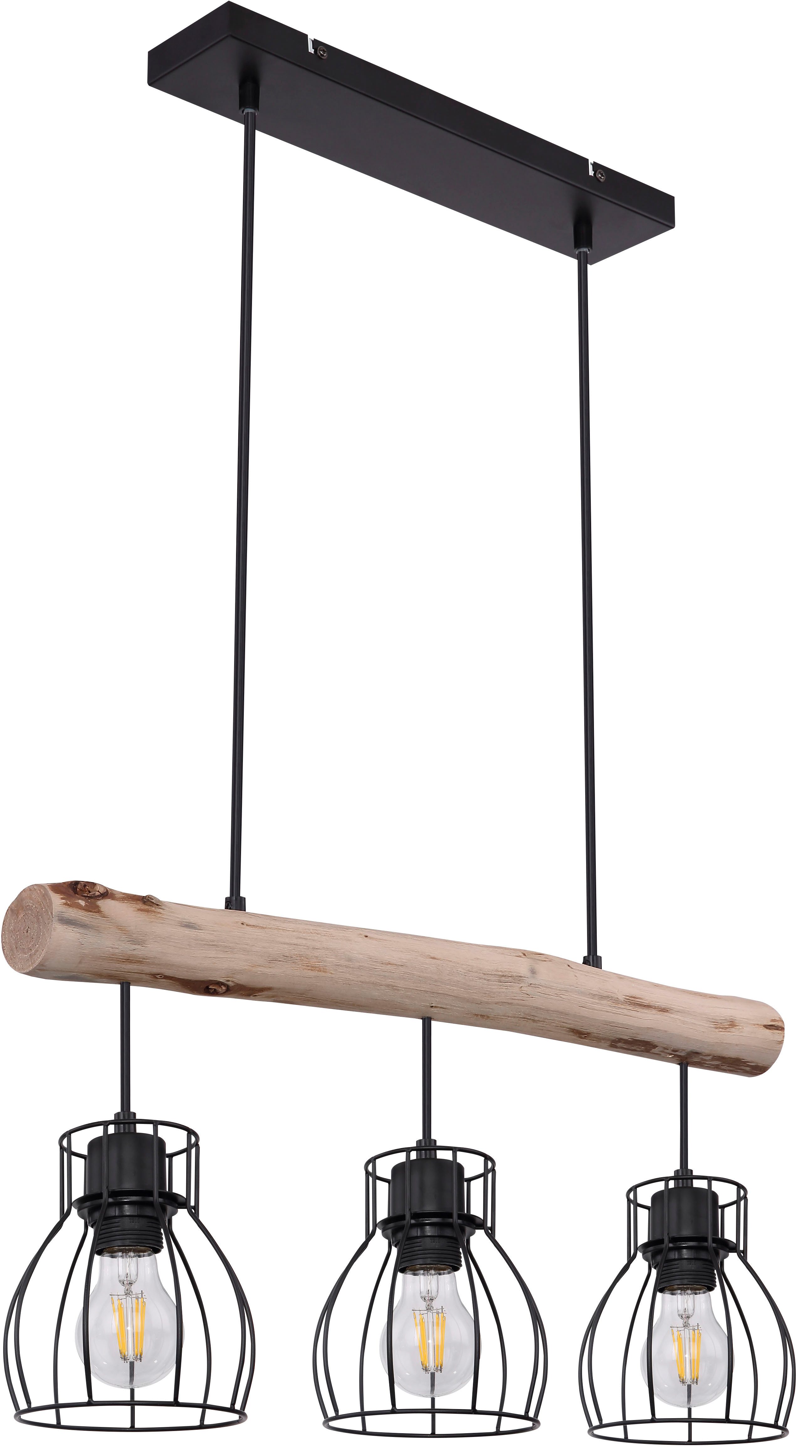 GLOBO LIGHTING Hängeleuchte MINA, ohne Leuchtmittel, Wohnzimmerleuchte schwarz/Holz, höhenverstellbar, E27